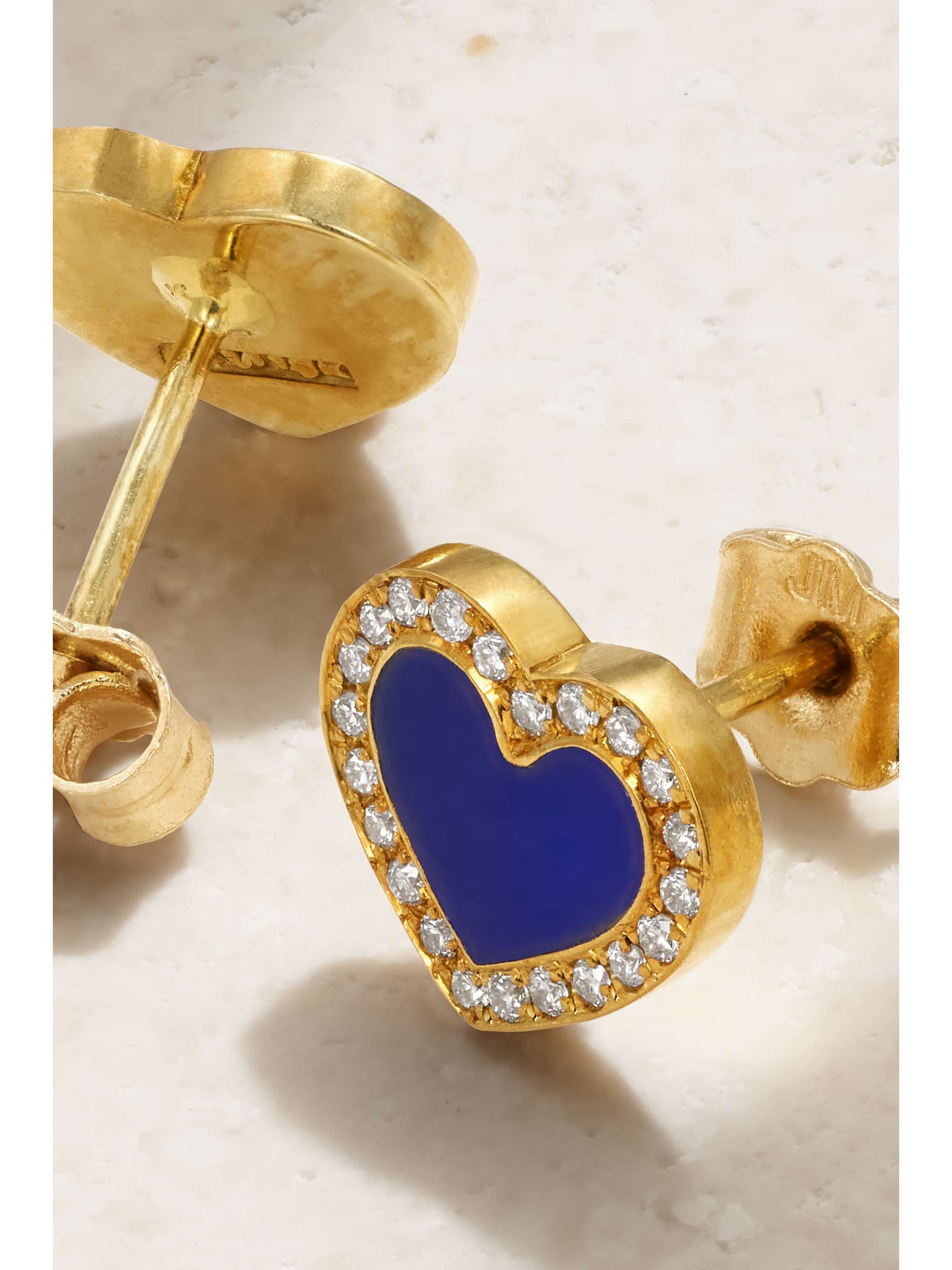 JENNIFER MEYER Extra Small Heart 18-karat gold, lapis lazuli and diamond earrings