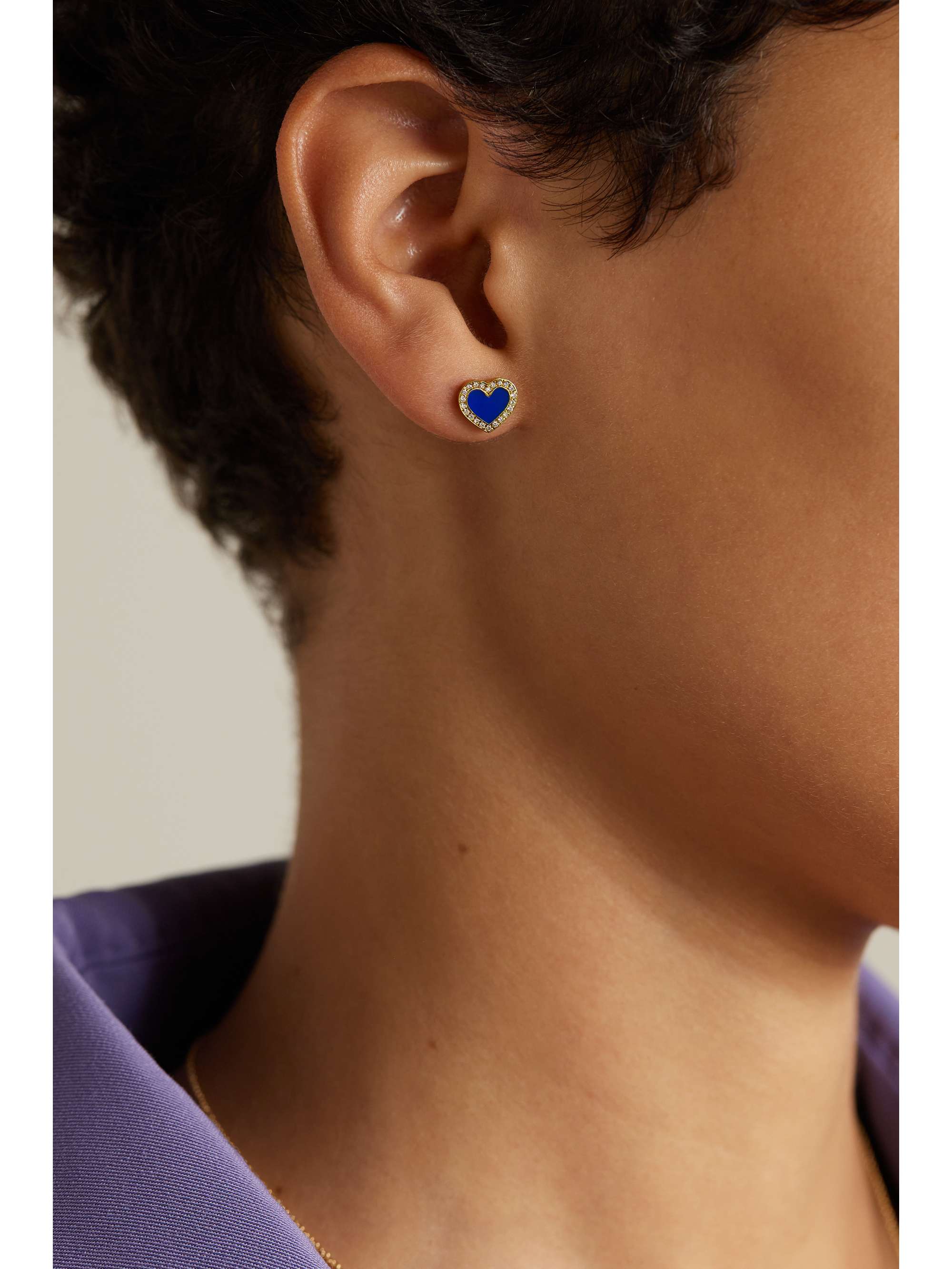 JENNIFER MEYER Extra Small Heart 18-karat gold, lapis lazuli and diamond earrings