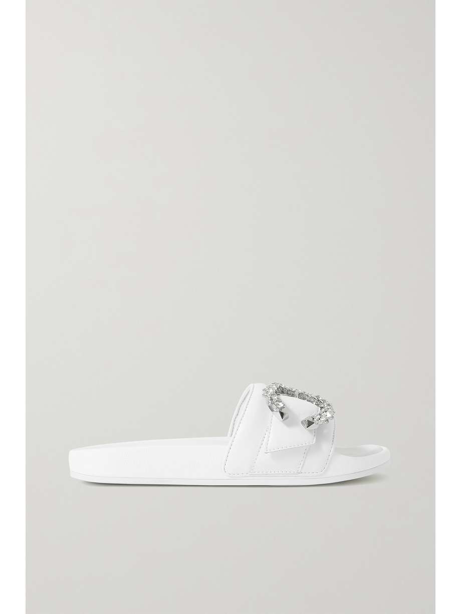 White Fallon crystal-embellished leather slides | JIMMY CHOO | NET-A-PORTER