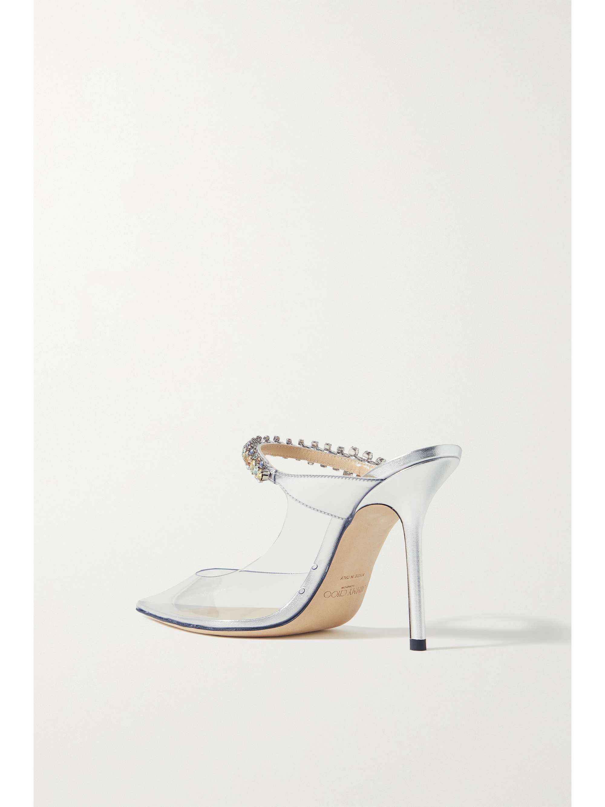 Bing 100 crystal-embellished PVC and metallic leather mules