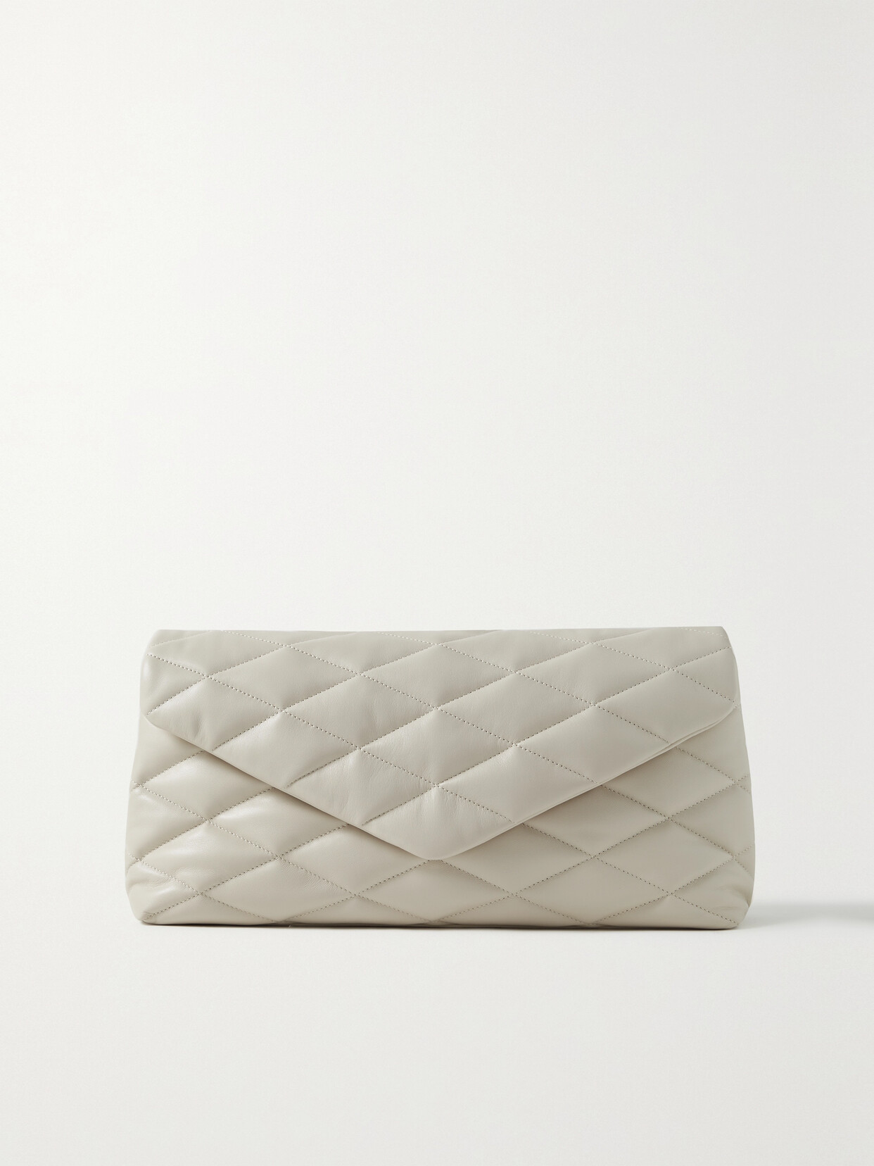 Saint Laurent Sade Leather Puffer Clutch In Off-white