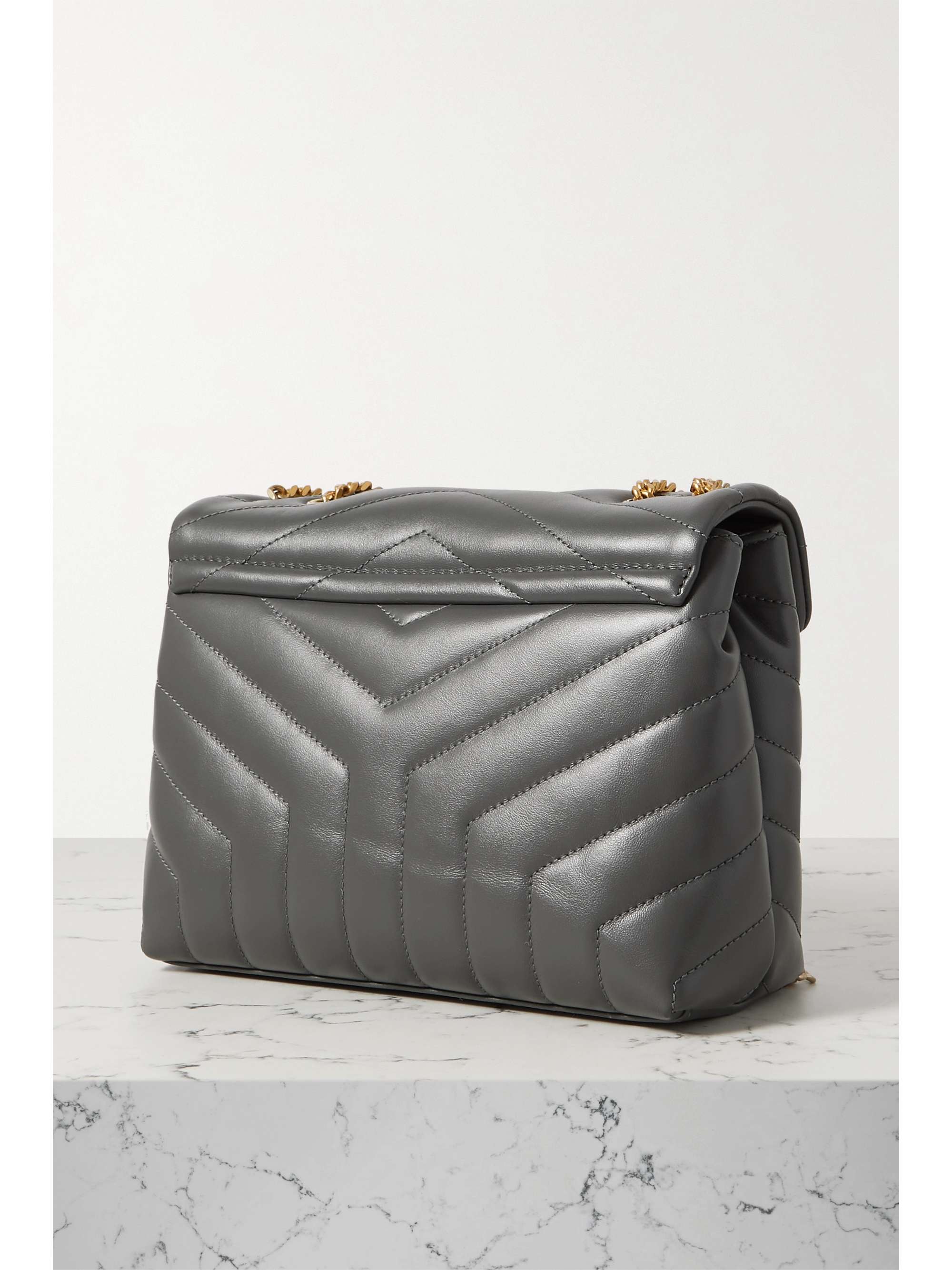 gray leather shoulder bag