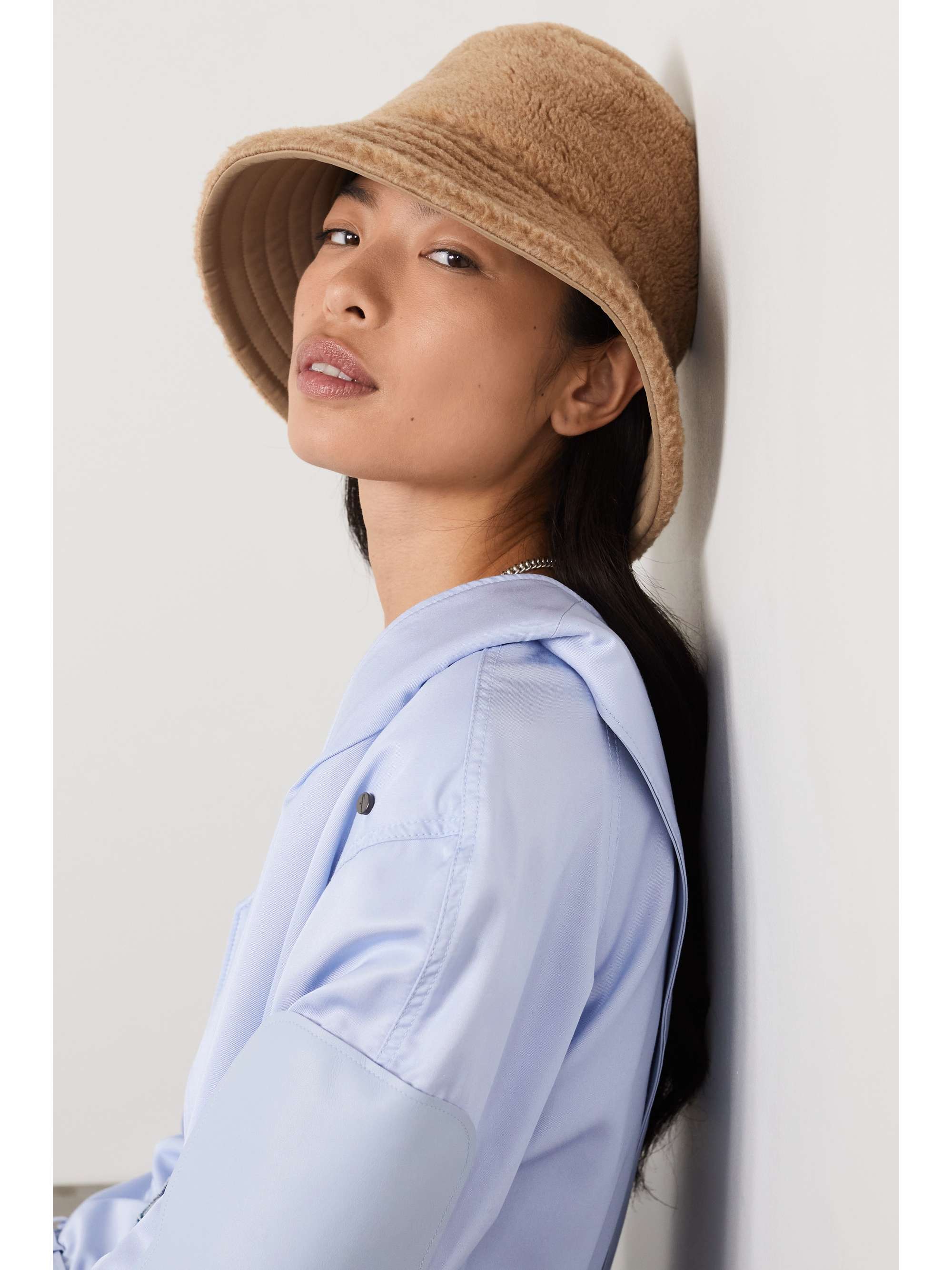 LORO PIANA Zita reversible twill and faux shearling bucket hat