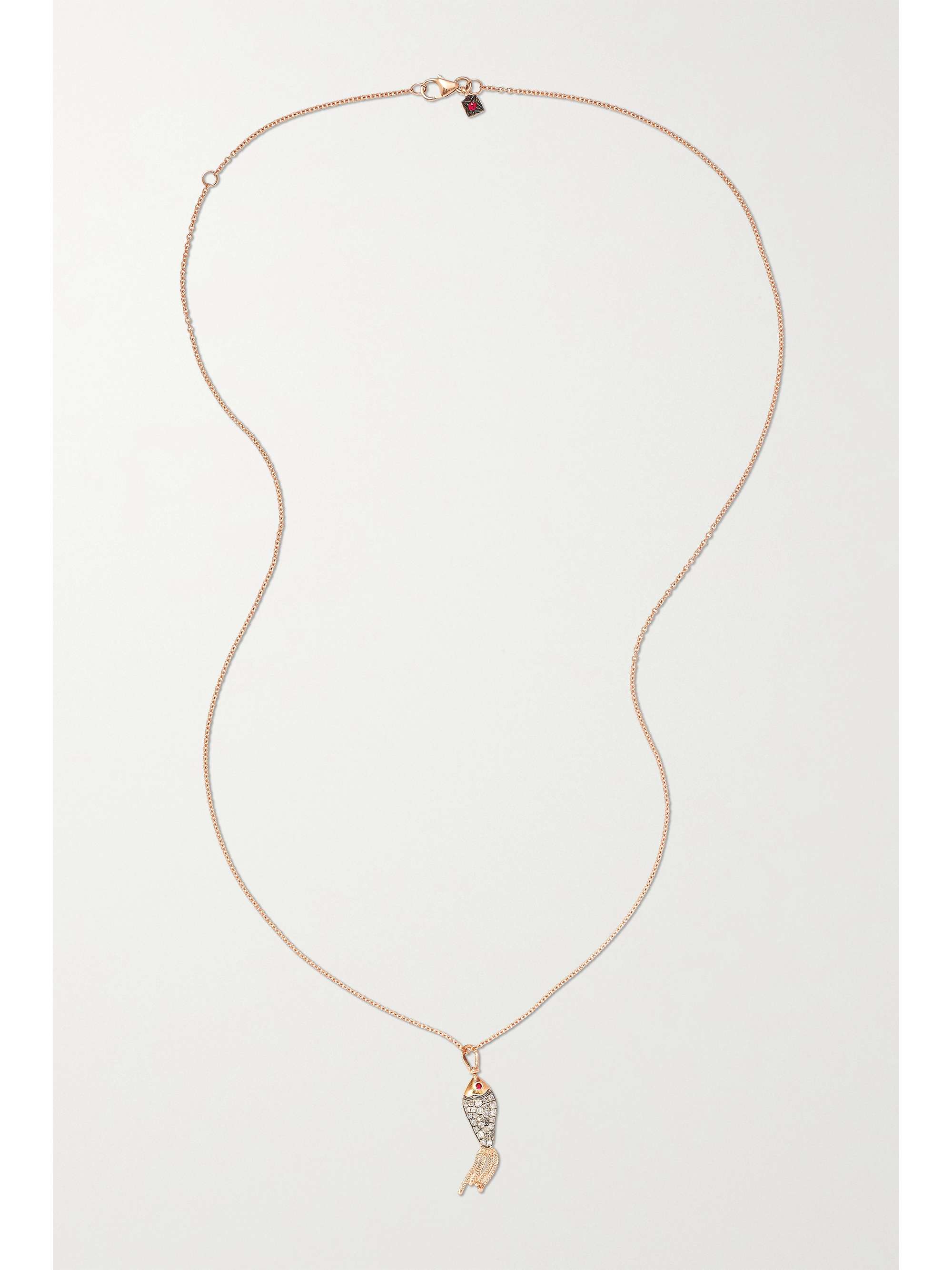 SELIM MOUZANNAR Fish For Love 18-karat rose gold, enamel, diamond and ruby necklace