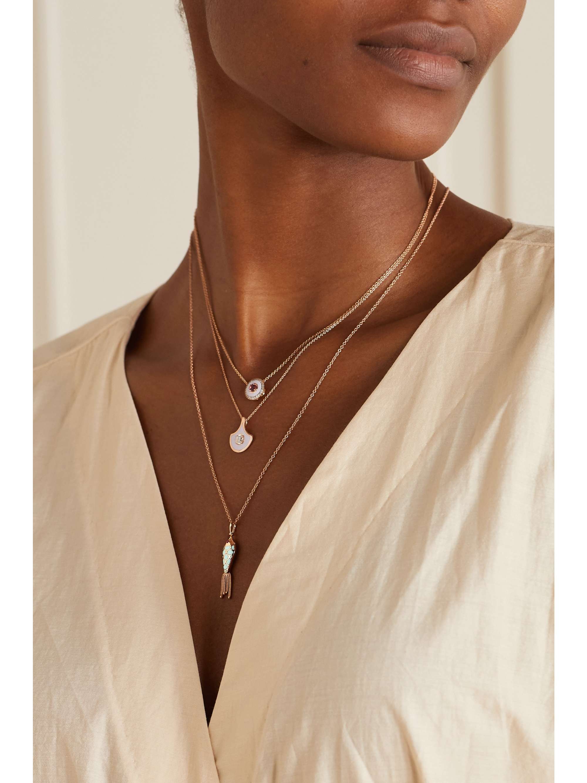 SELIM MOUZANNAR Fish For Love 18-karat rose gold, enamel, diamond and ruby necklace