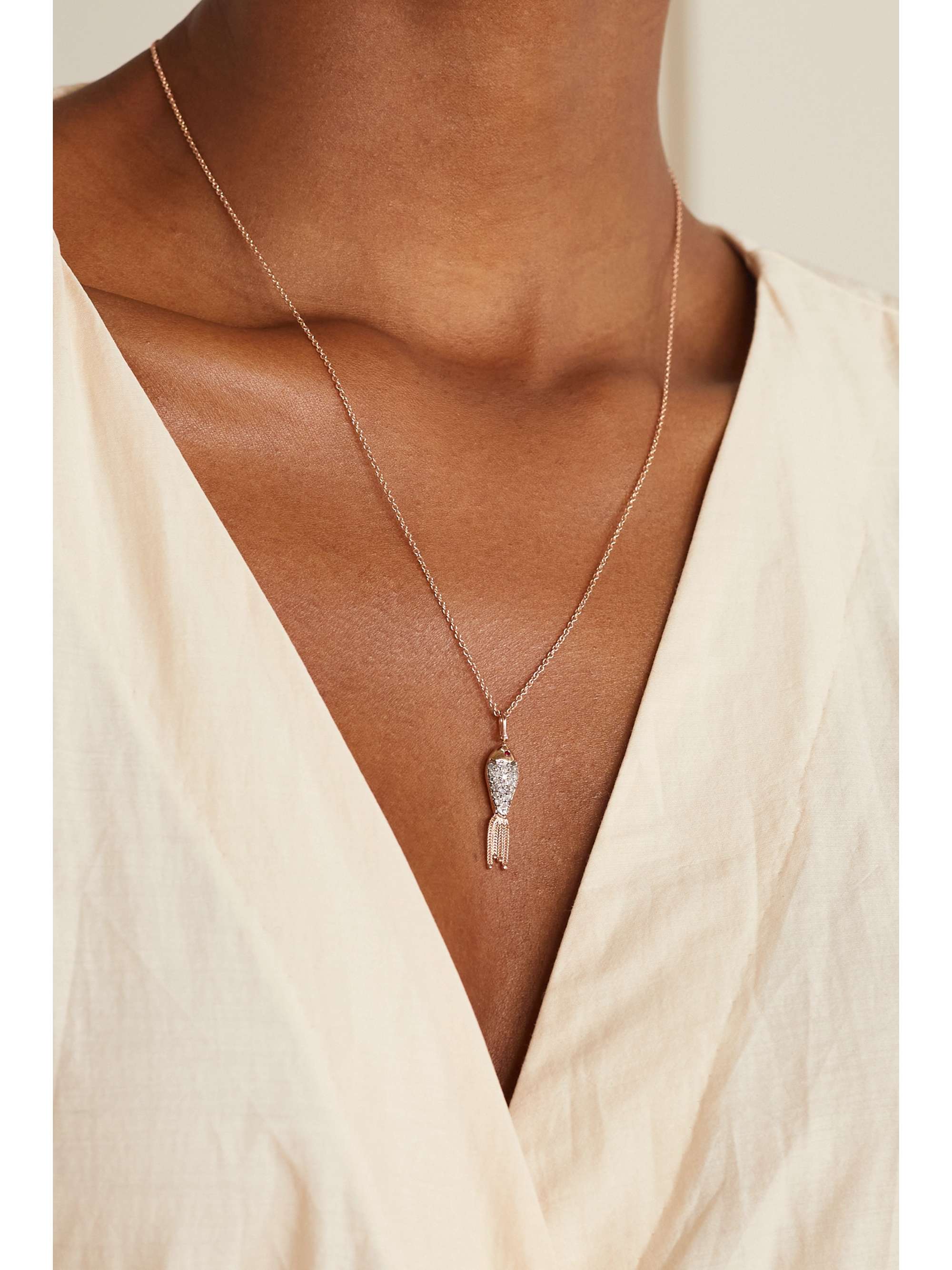 SELIM MOUZANNAR Fish For Love 18-karat rose gold, enamel, diamond and ruby necklace