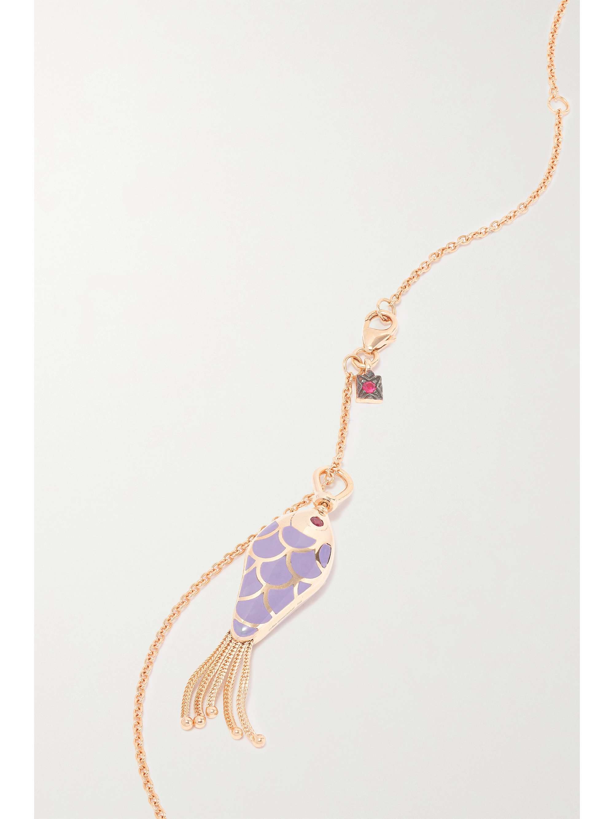 SELIM MOUZANNAR Fish For Love 18-karat rose gold, enamel and ruby necklace