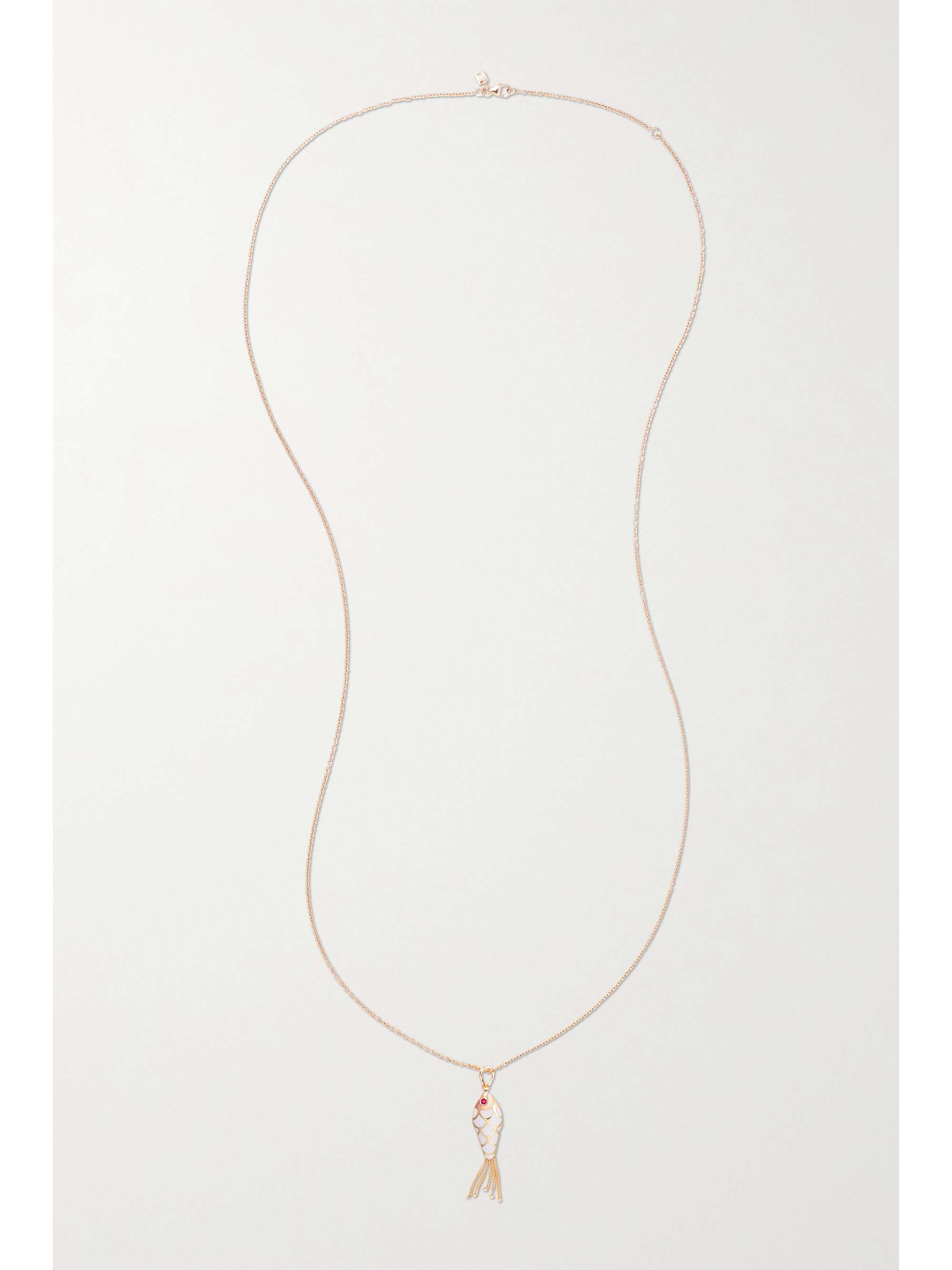 SELIM MOUZANNAR Fish For Love 18-karat rose gold, enamel and ruby necklace