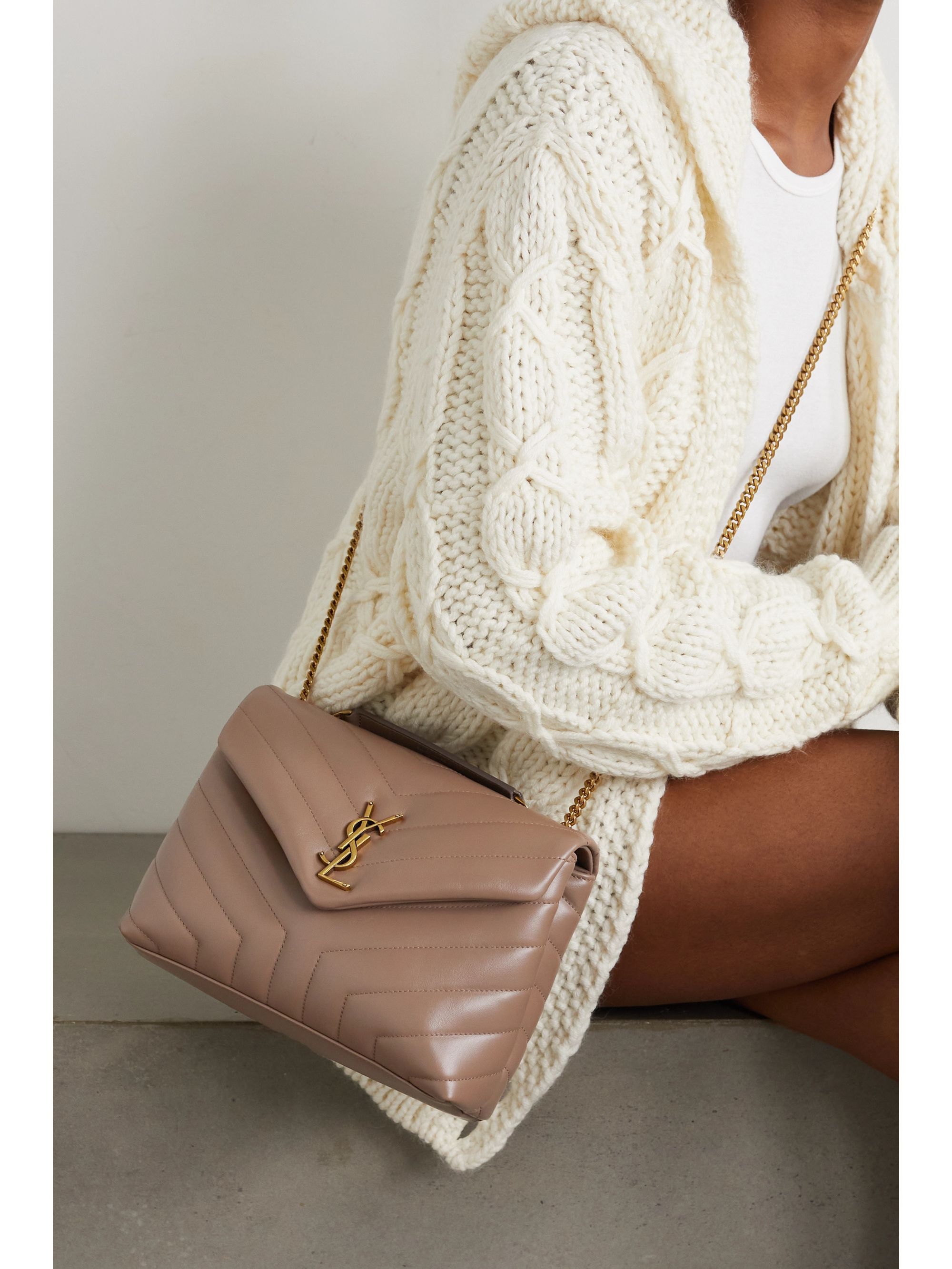 Taupe Loulou small quilted leather shoulder bag SAINT LAURENT NETA