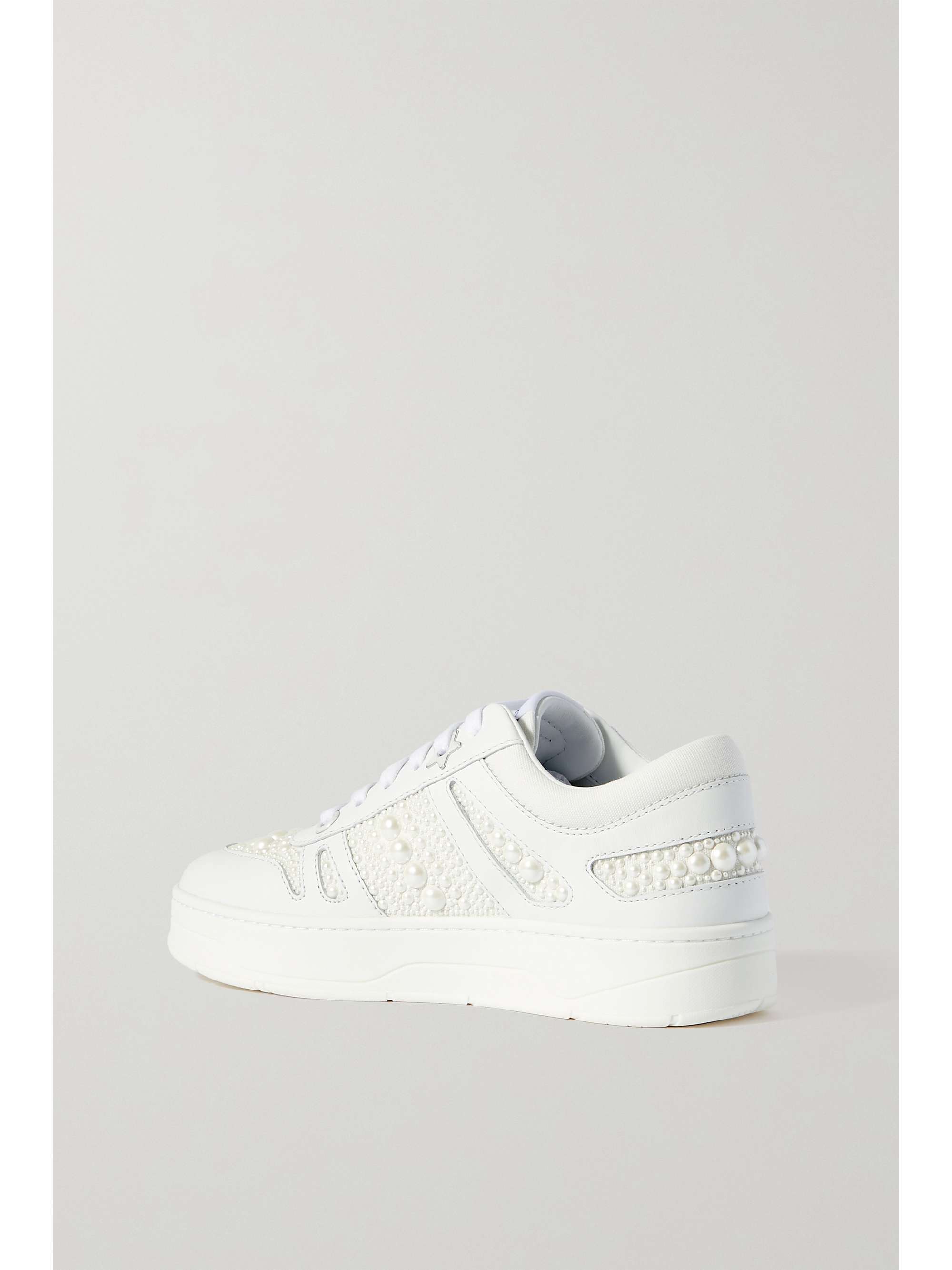 JIMMY CHOO Hawaii faux pearl-embellished leather sneakers