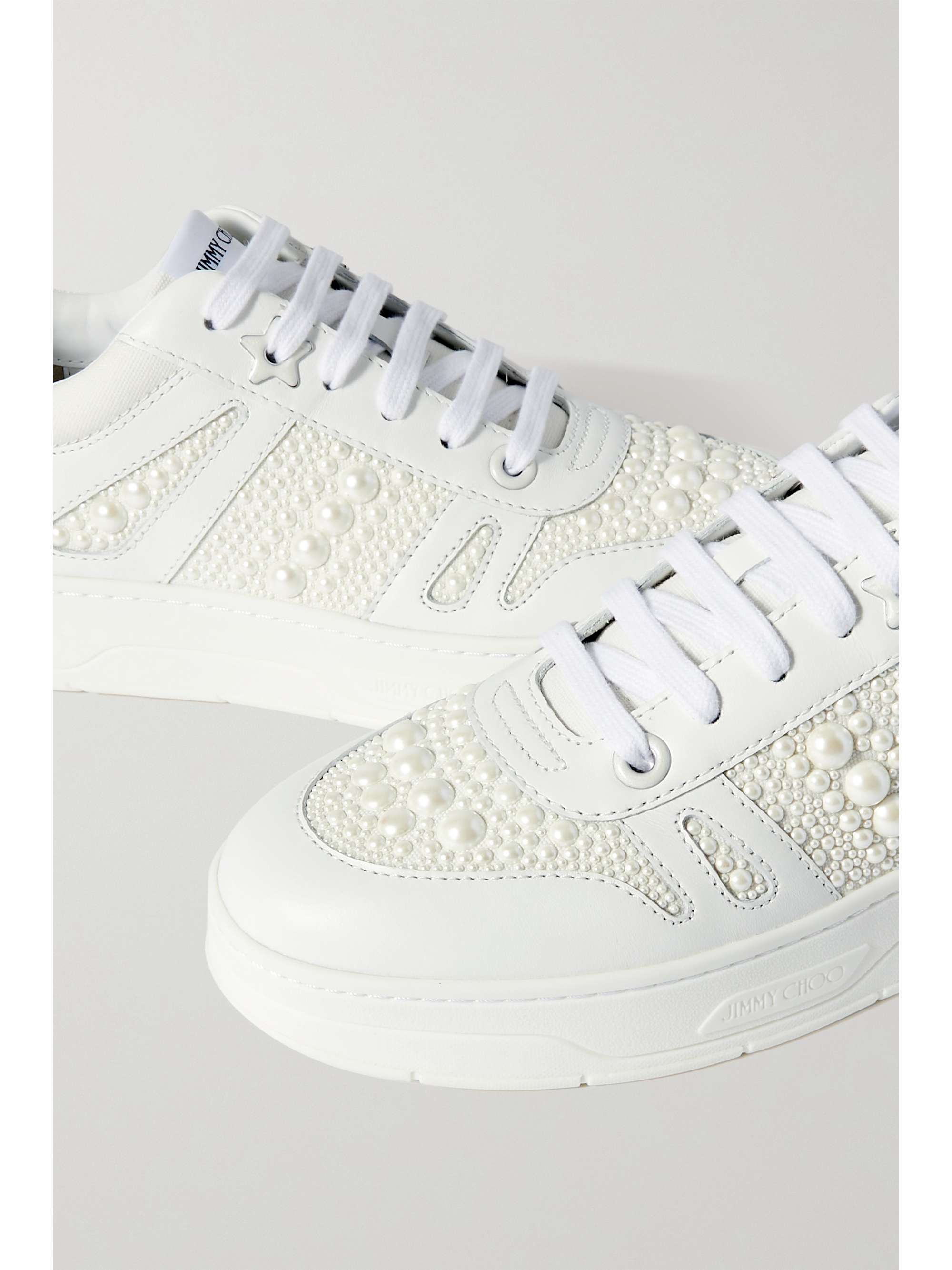 JIMMY CHOO Hawaii faux pearl-embellished leather sneakers