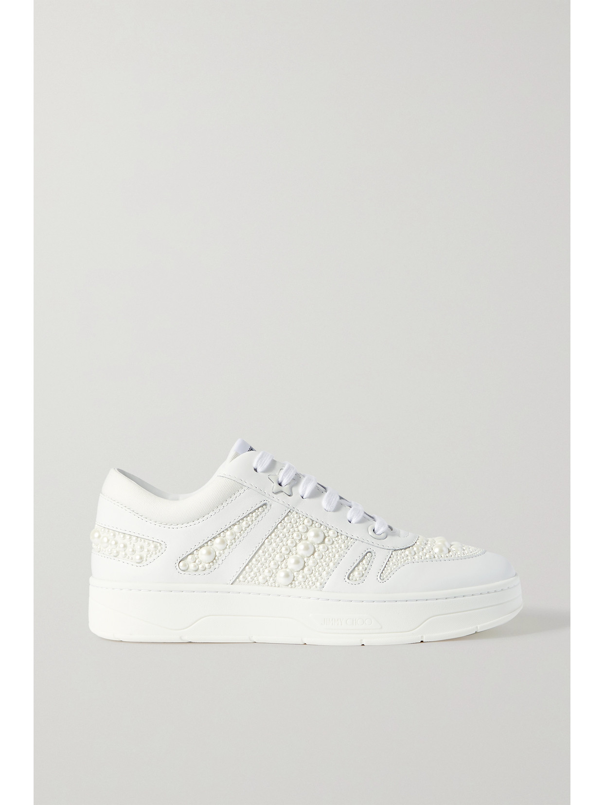 Jimmy Choo Hawaii Faux Pearl-embellished Leather Sneakers In White | ModeSens