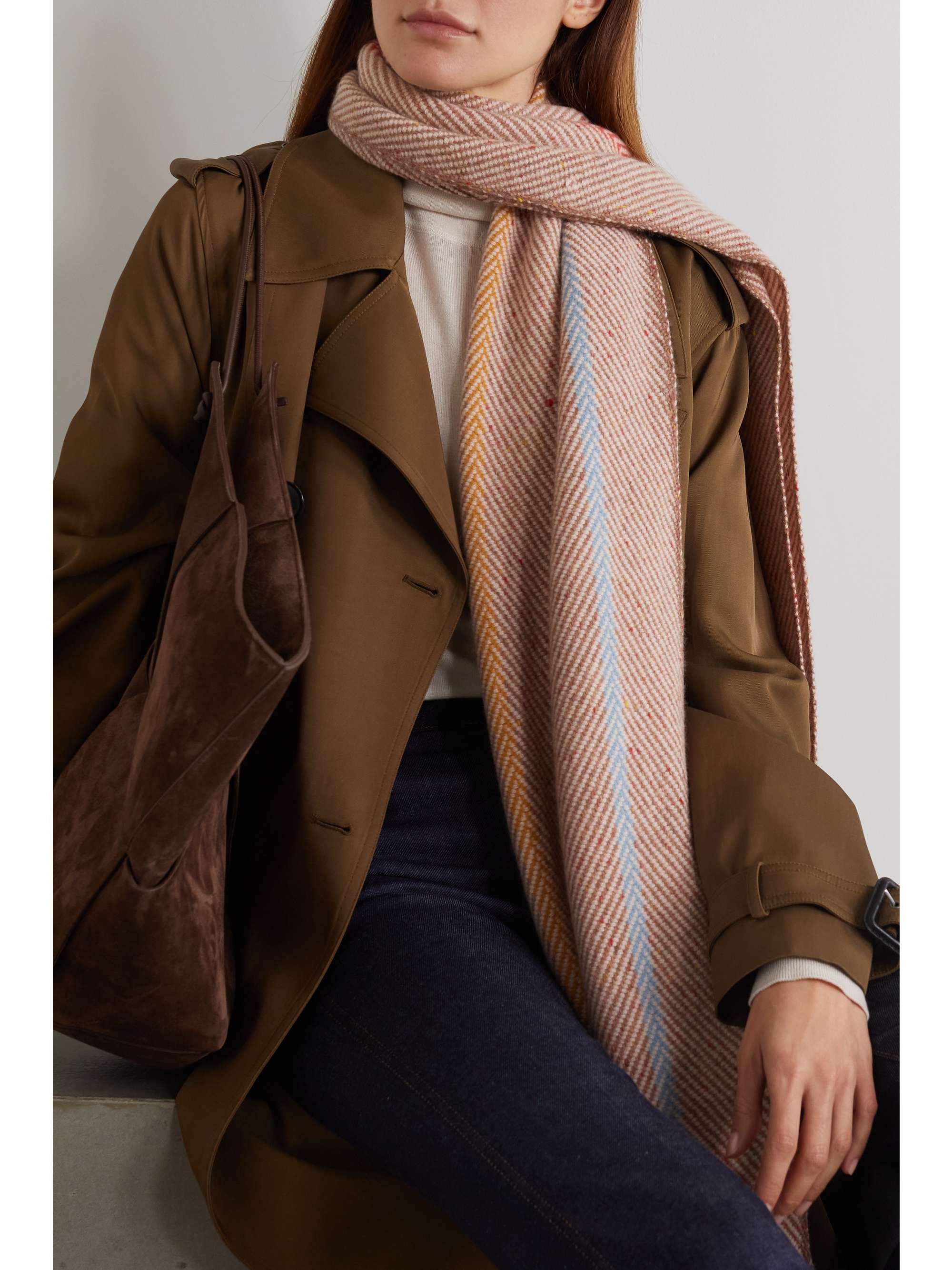 LORO PIANA Fringed striped cashmere scarf