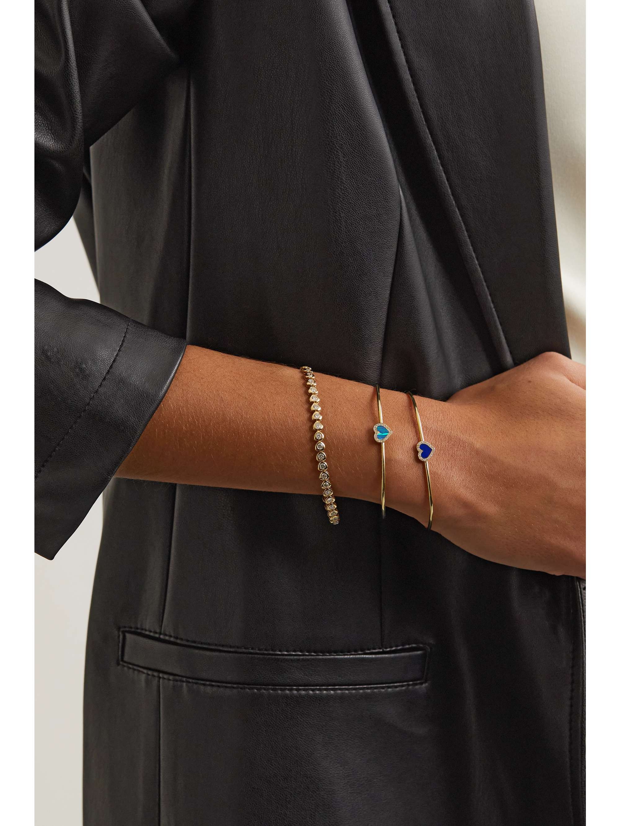 JENNIFER MEYER Extra Small Heart Armspange aus 18 Karat Gold mit Lapislazuli und Diamanten
