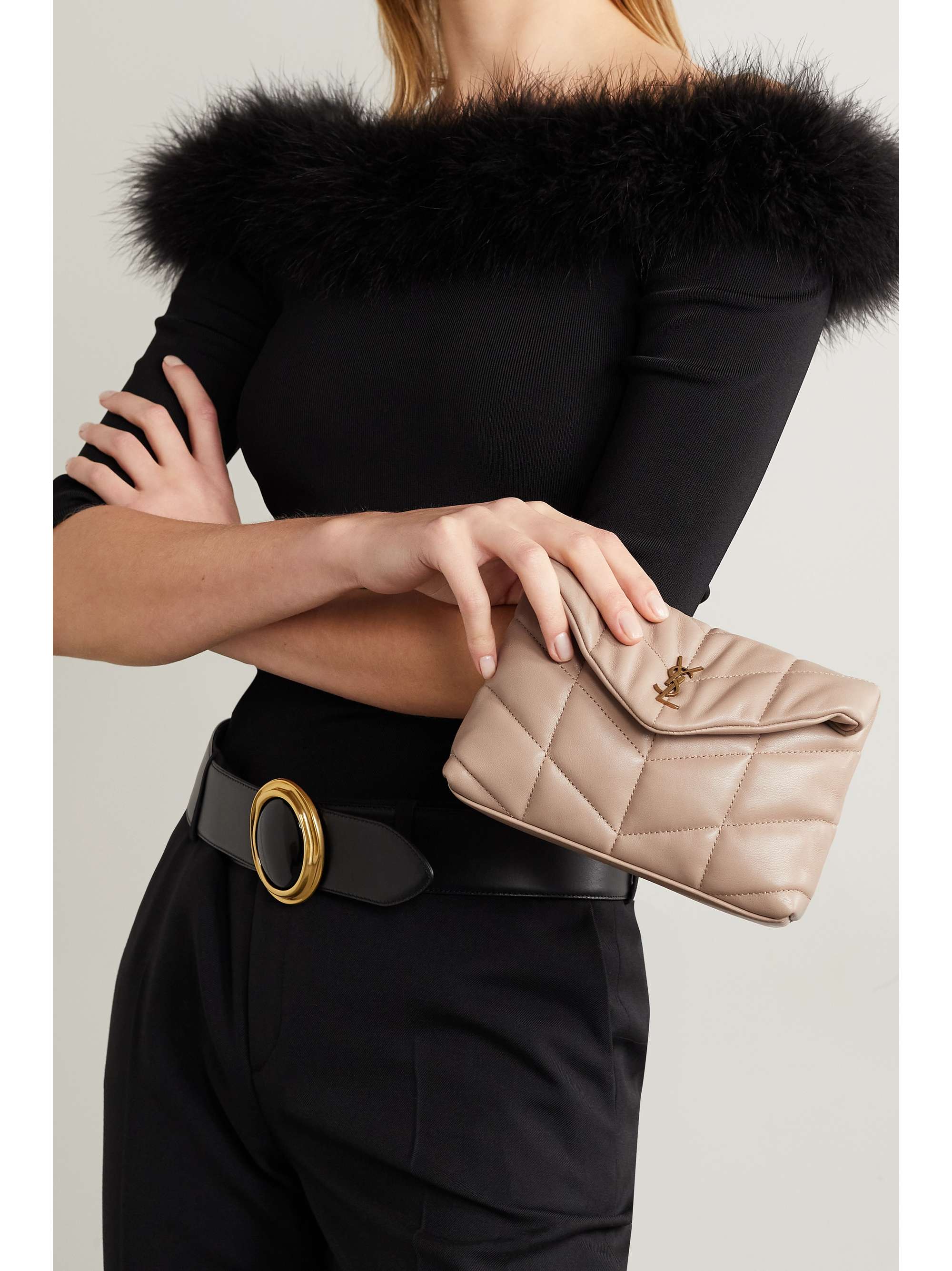 monogram quilted leather clutch