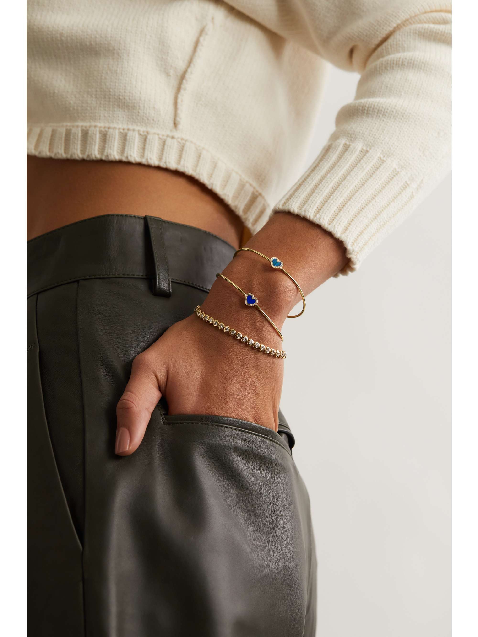 JENNIFER MEYER Extra Small Heart 18-karat gold, lapis lazuli and diamond cuff