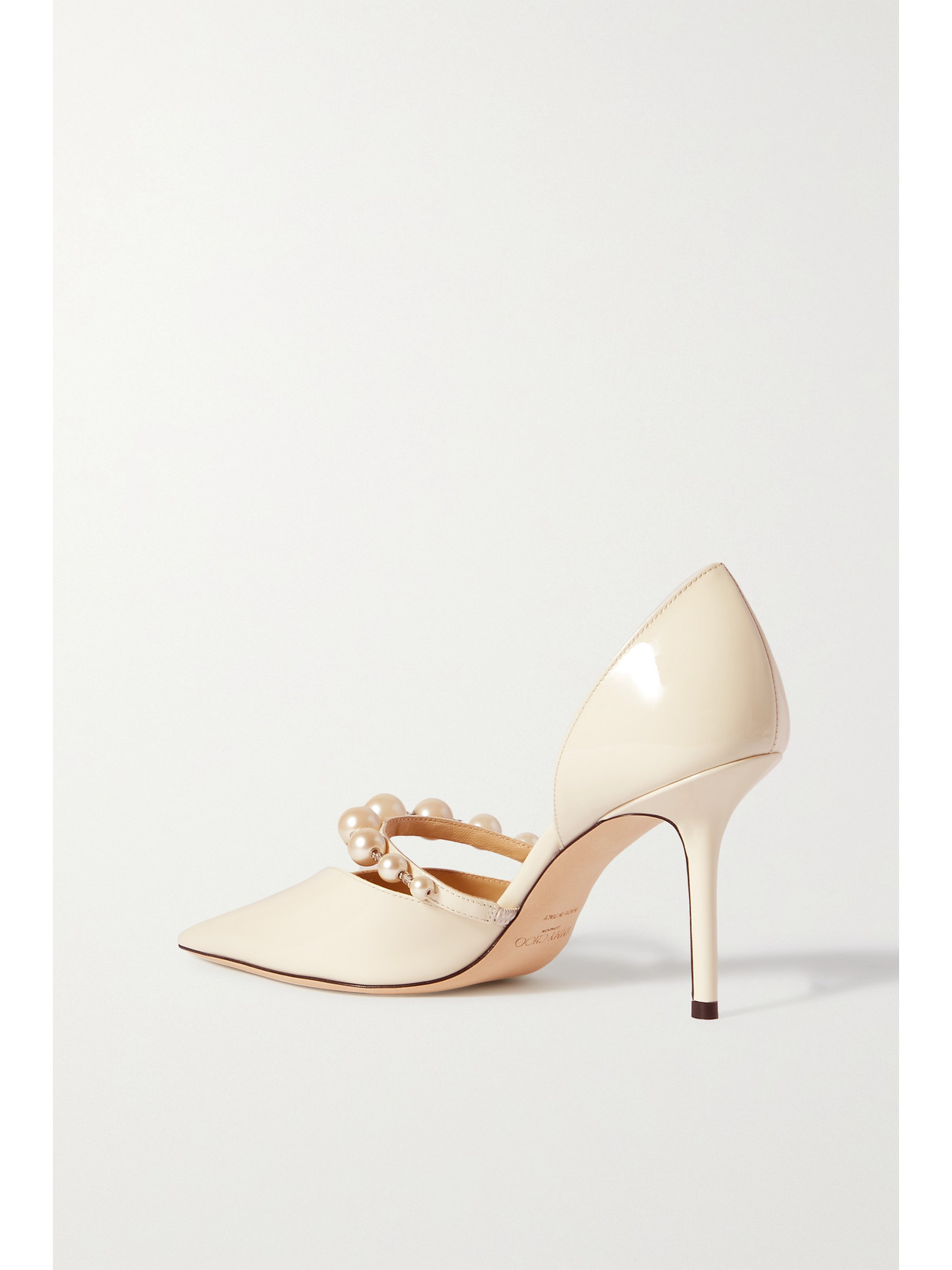 Shop Jimmy Choo Aurelie 85 Faux Pearl-embellished Patent-leather Pumps In White