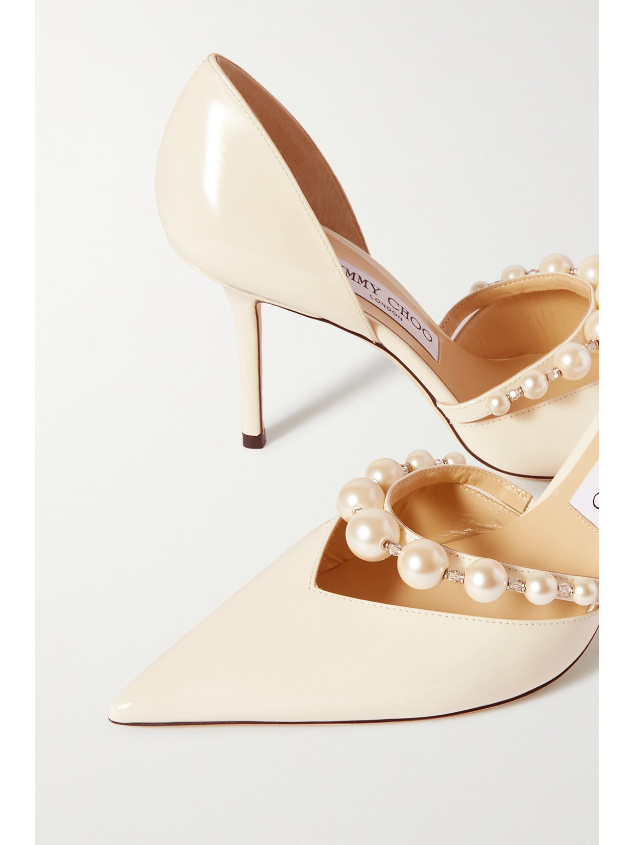 Shop Jimmy Choo Aurelie 85 Faux Pearl-embellished Patent-leather Pumps In White