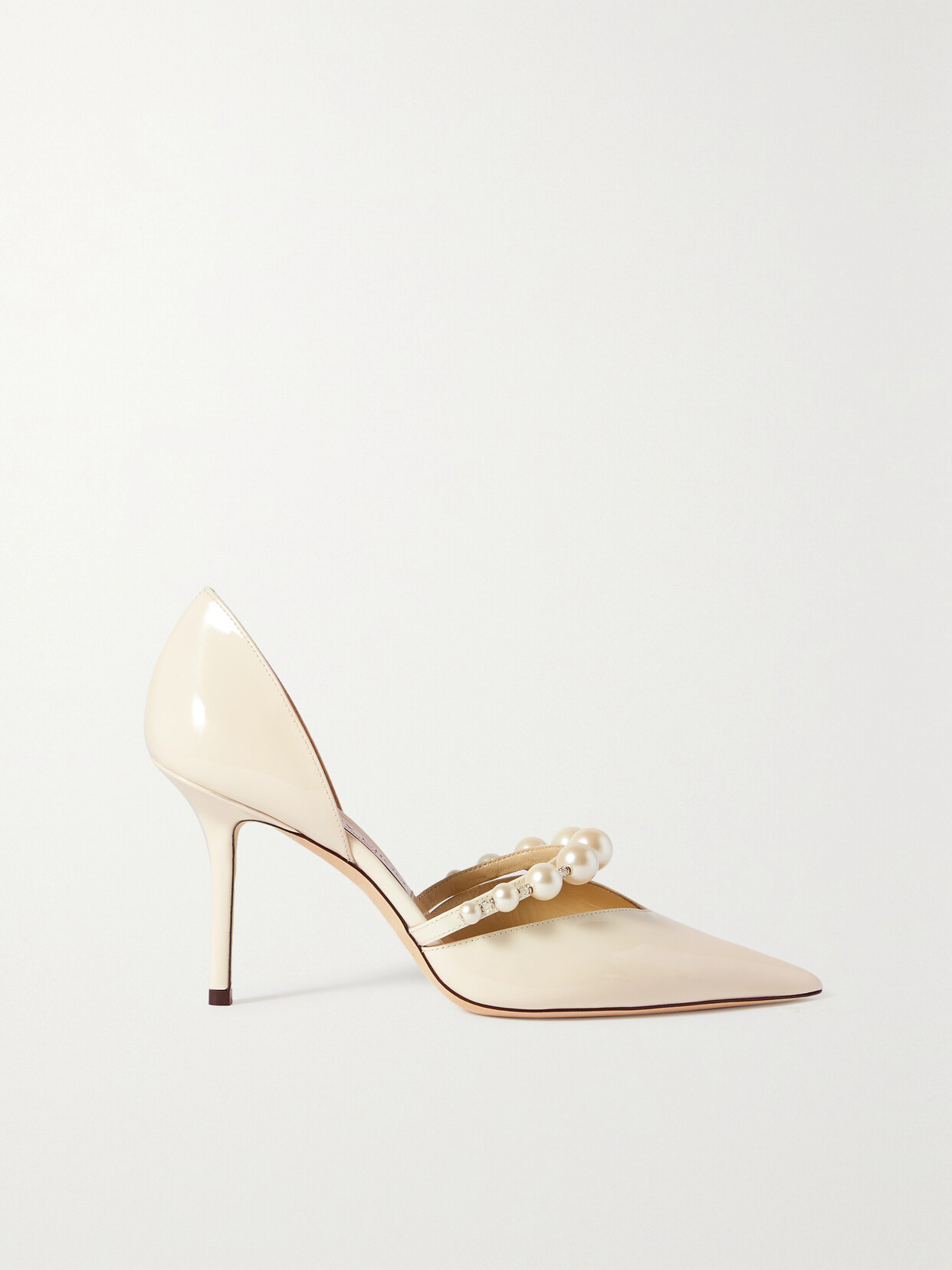 Jimmy Choo Aurelie 85 Faux Pearl-embellished Patent-leather Pumps In White