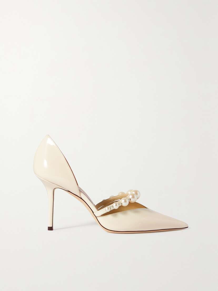 Jimmy Choo Aurelie 85 Faux Pearl-embellished Patent-leather Pumps