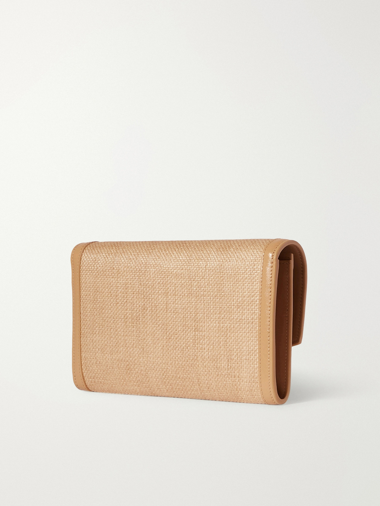 Uptown Micro Leather-Trimmed Raffia Shoulder Bag