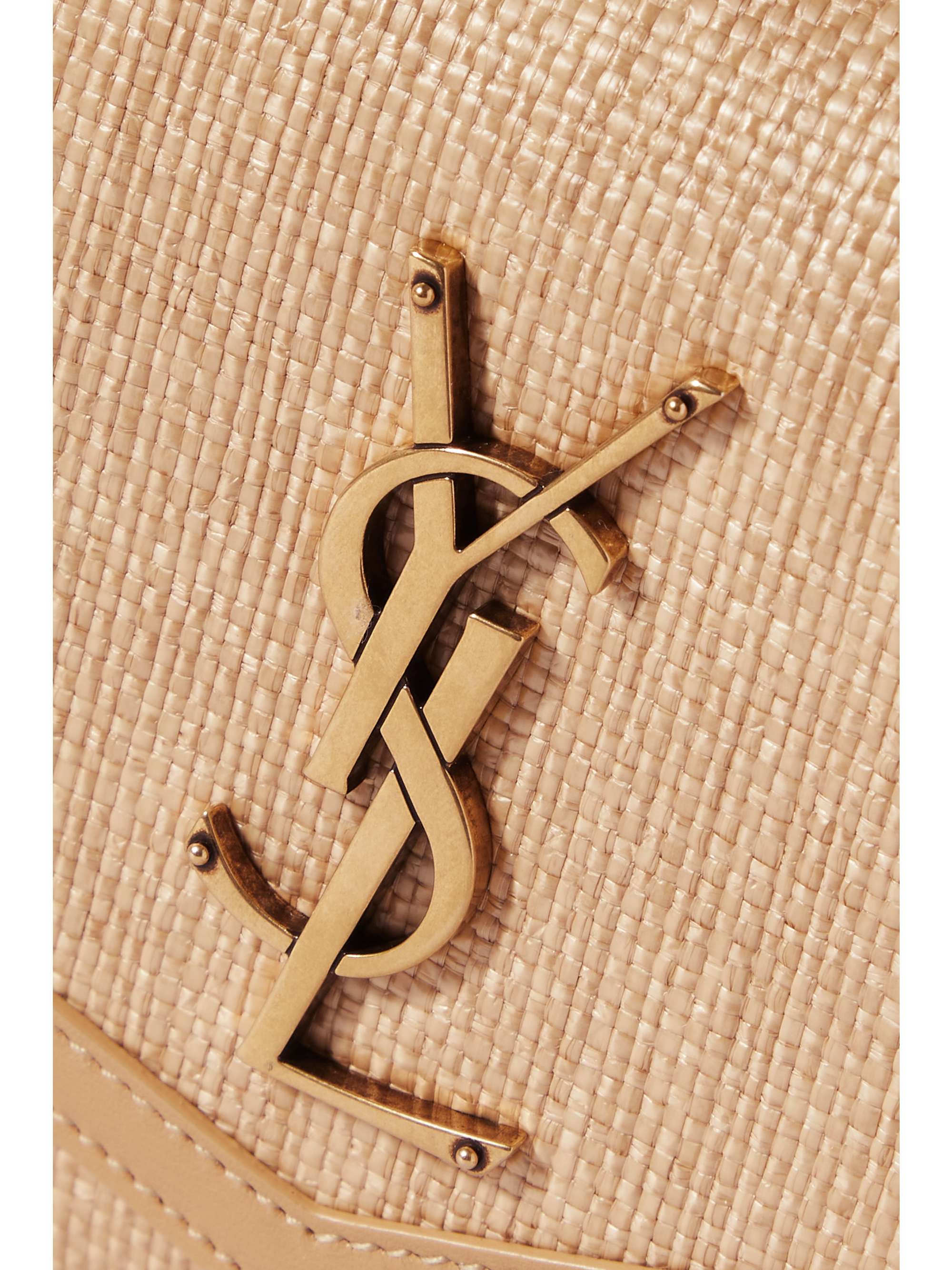 SAINT LAURENT Uptown leather-trimmed raffia shoulder bag