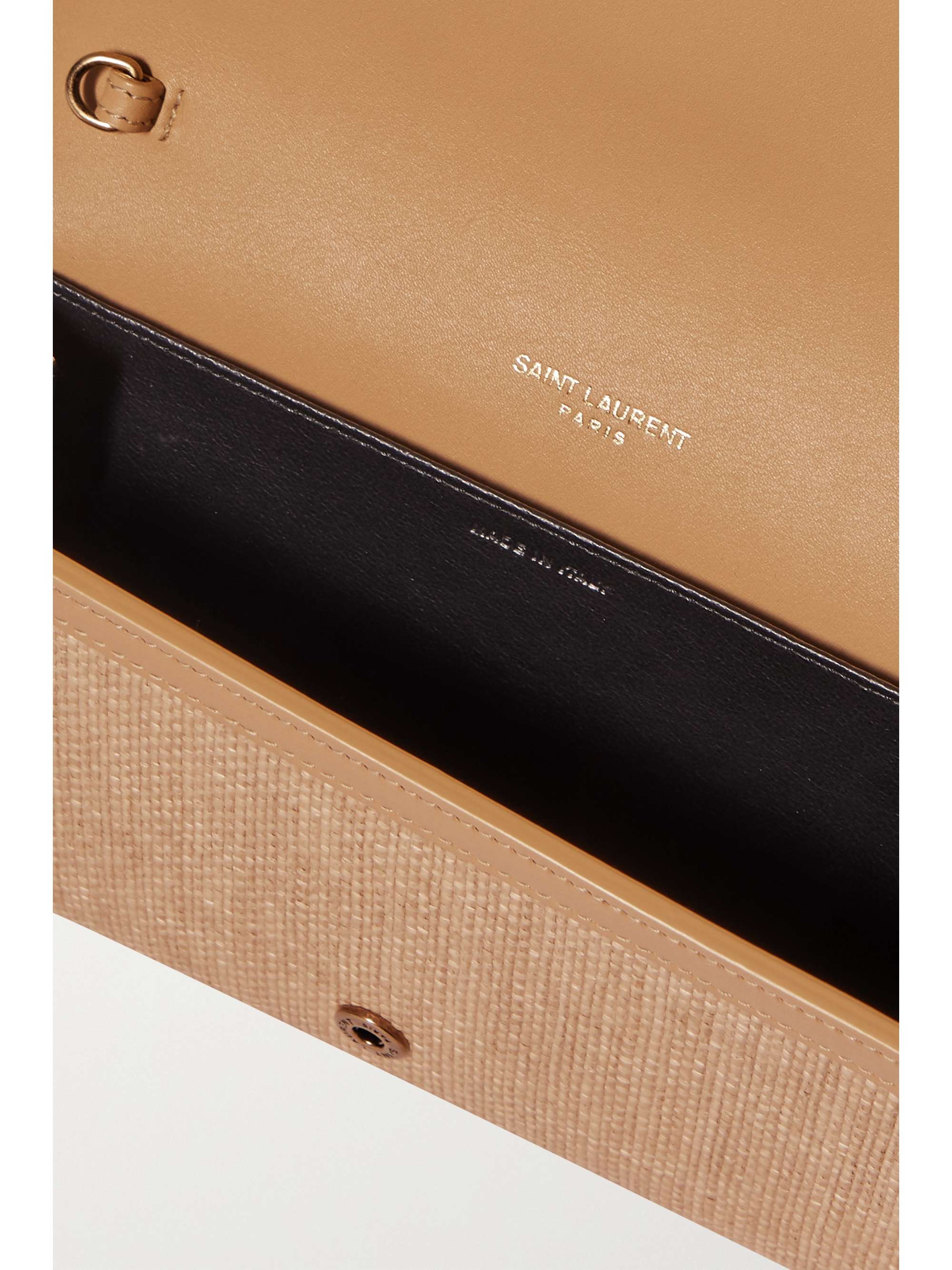 SAINT LAURENT Uptown leather-trimmed raffia shoulder bag