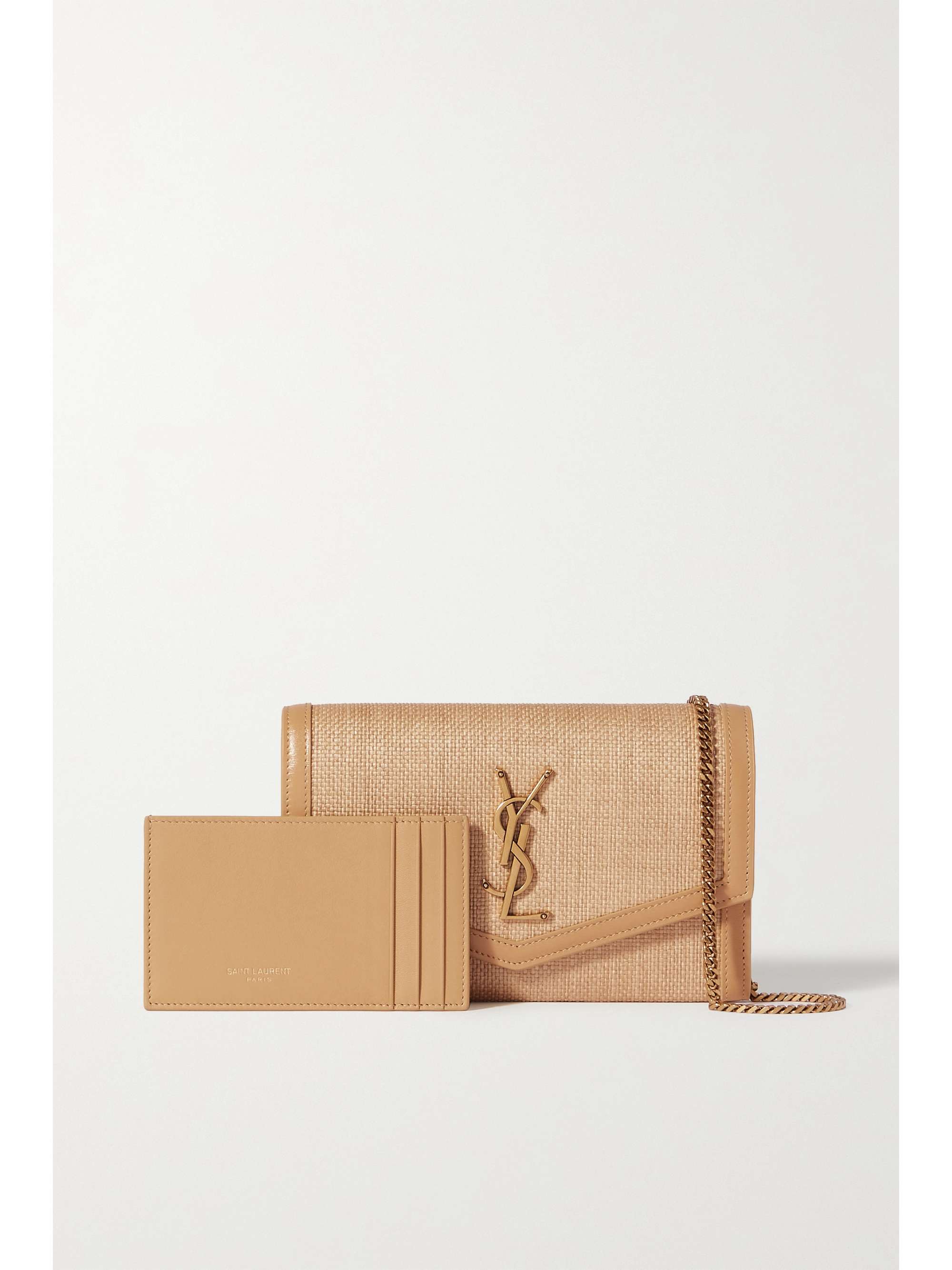 Uptown Leather Wallet On Chain in Beige - Saint Laurent