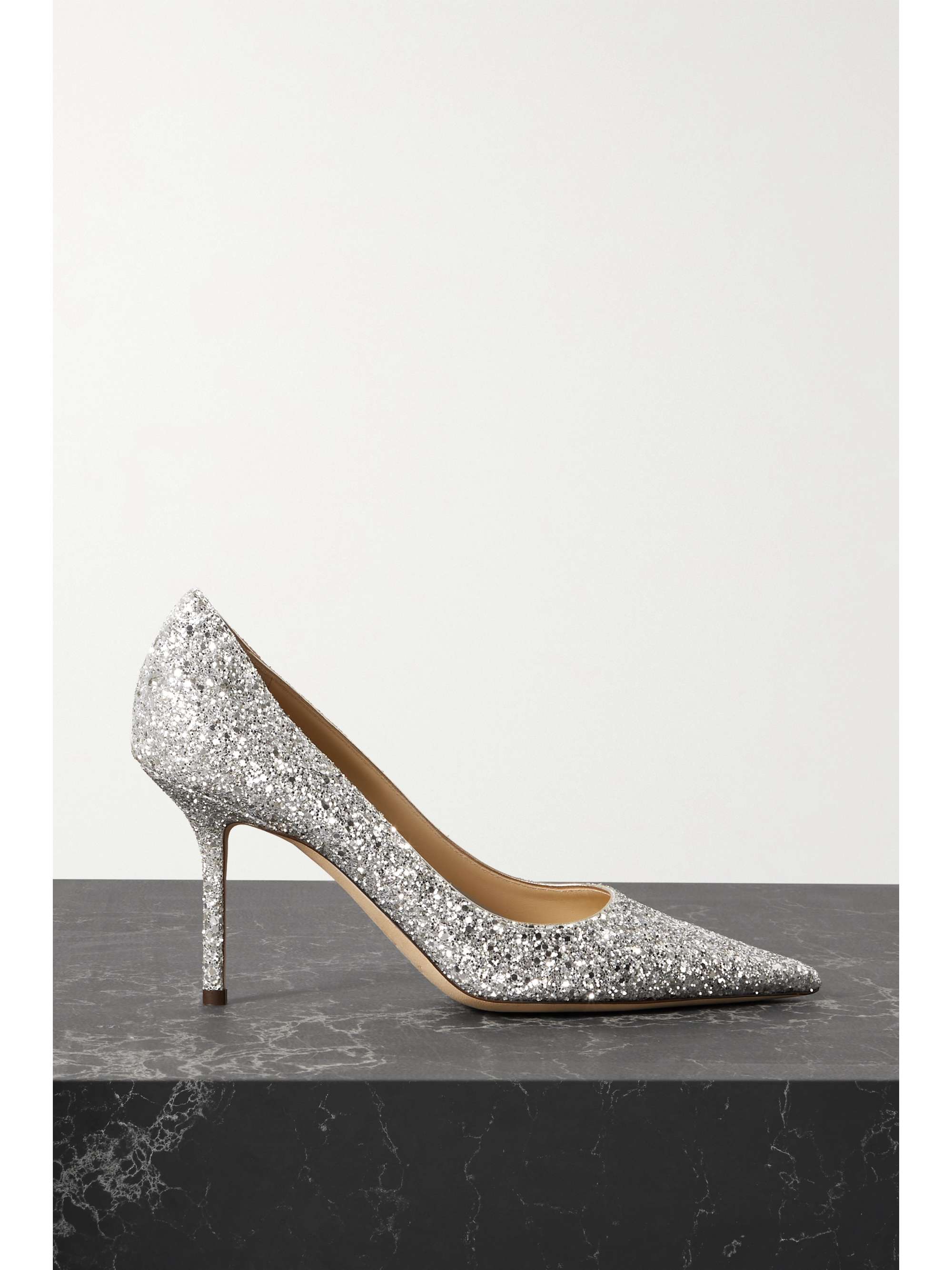 silver glitter pumps