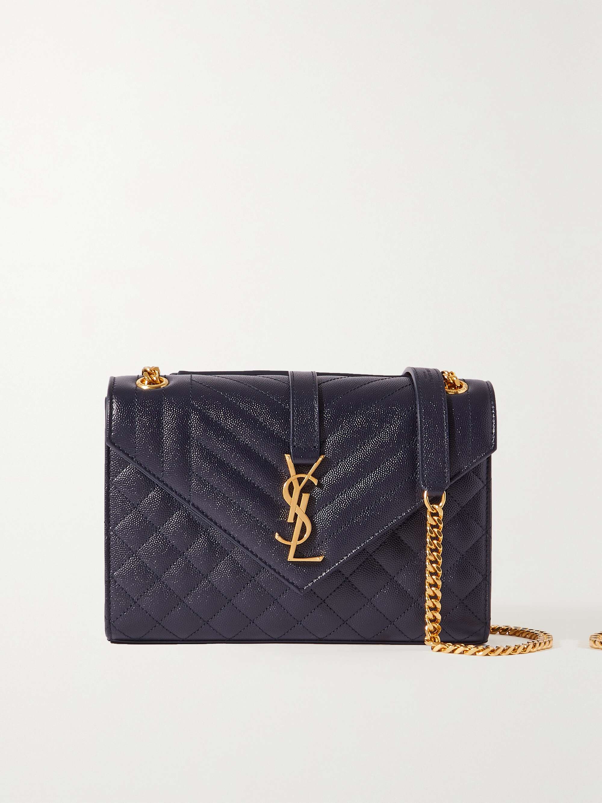 SAINT LAURENT Envelope medium quilted textured-leather shoulder bag ...