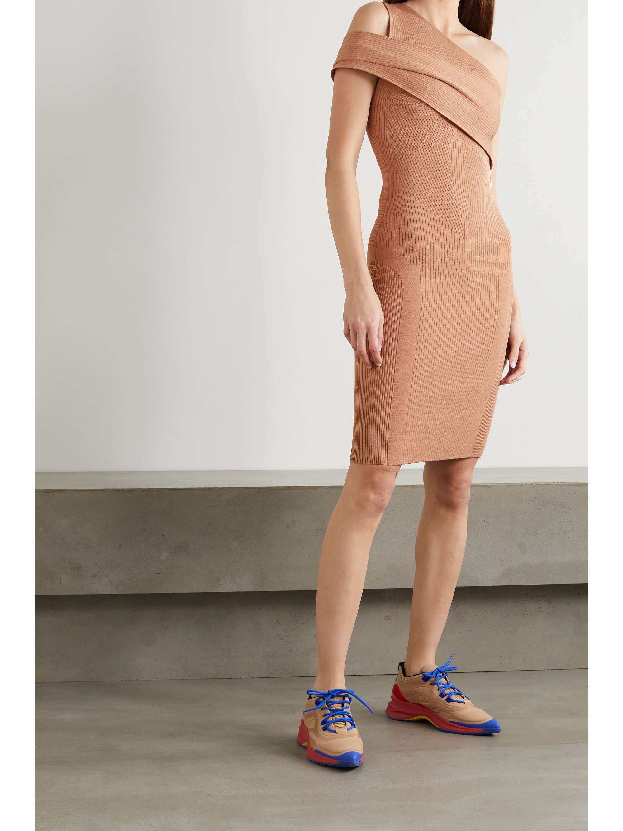 AZ FACTORY MyBody one-shoulder ribbed stretch-knit midi dress