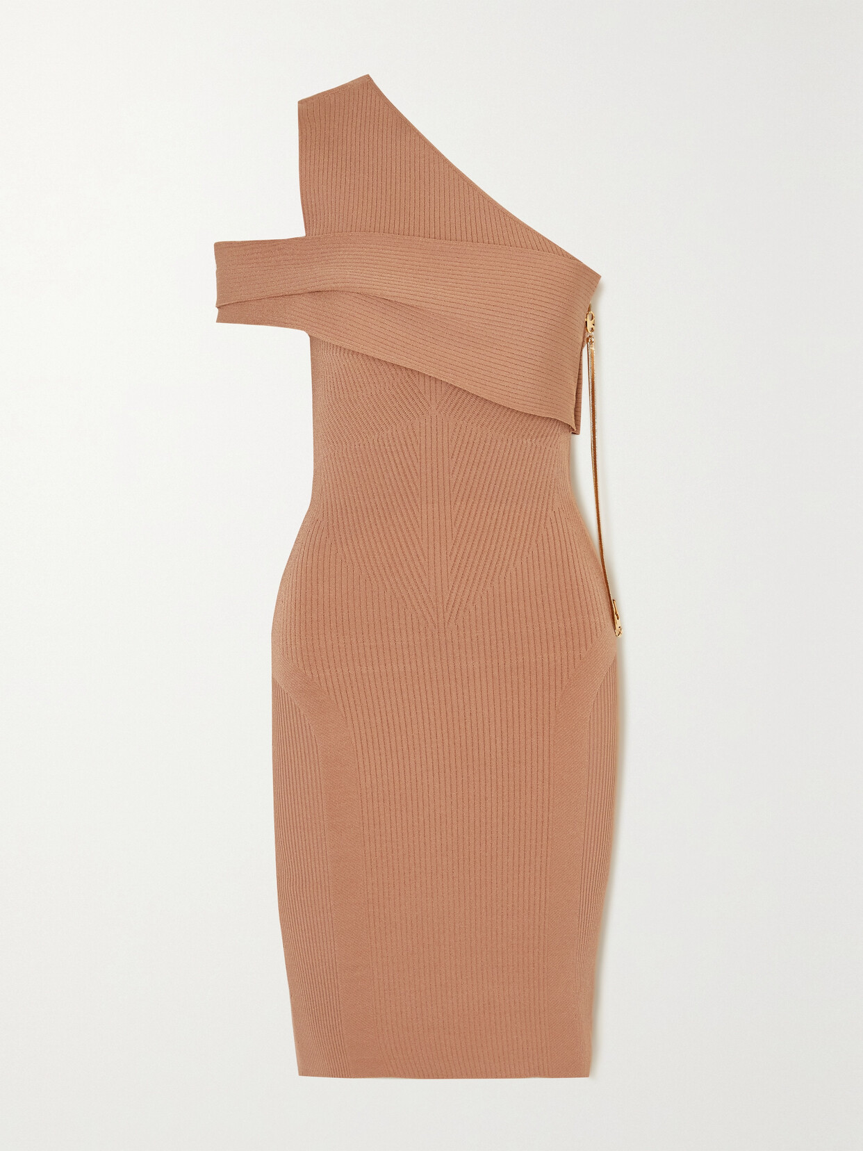 Az Factory Mybody One-shoulder Ribbed Stretch-knit Midi Dress In Beige