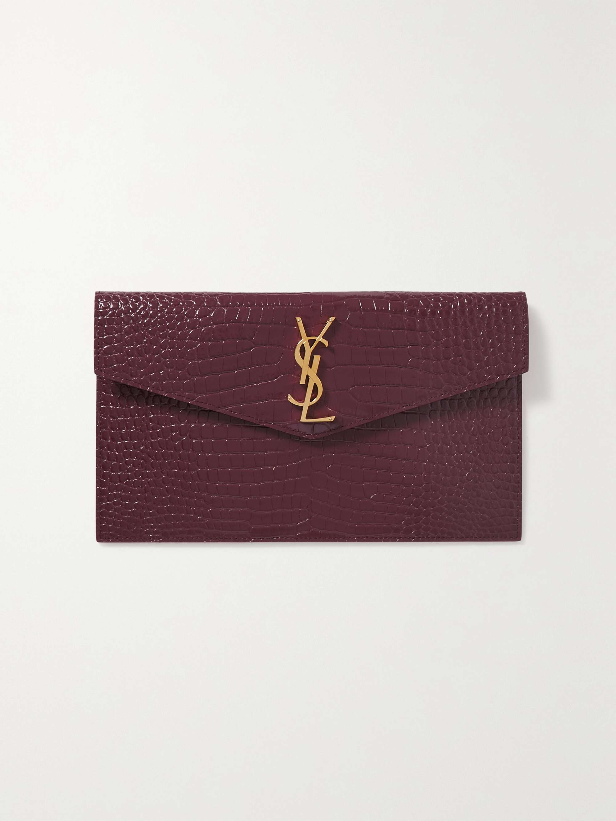 SAINT LAURENT Uptown croc-effect patent-leather pouch