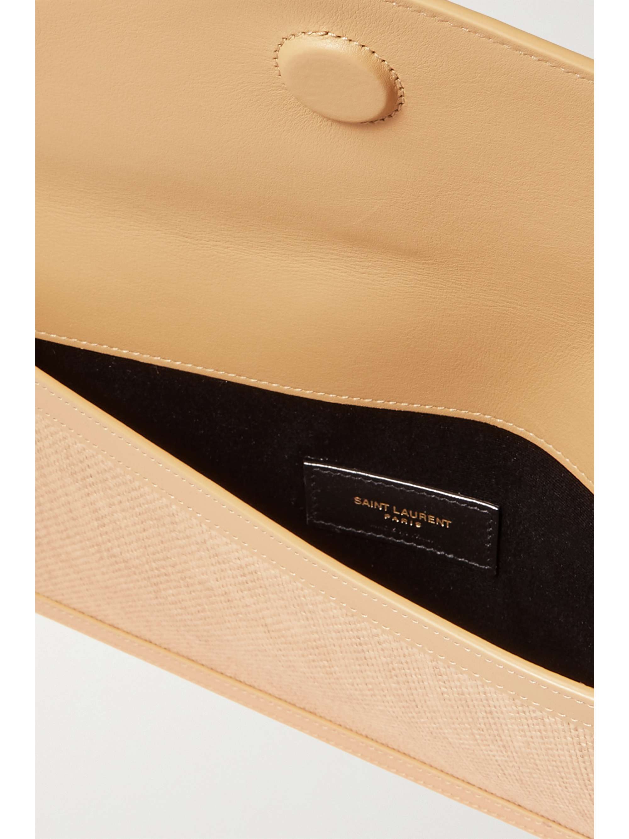 Uptown Leather Trimmed Raffia Clutch in Neutrals - Saint Laurent