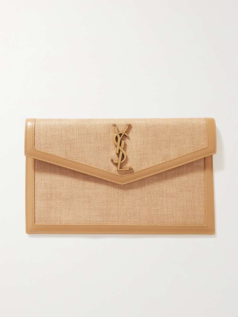 Saint Laurent Uptown Leather-trimmed Raffia Pouch