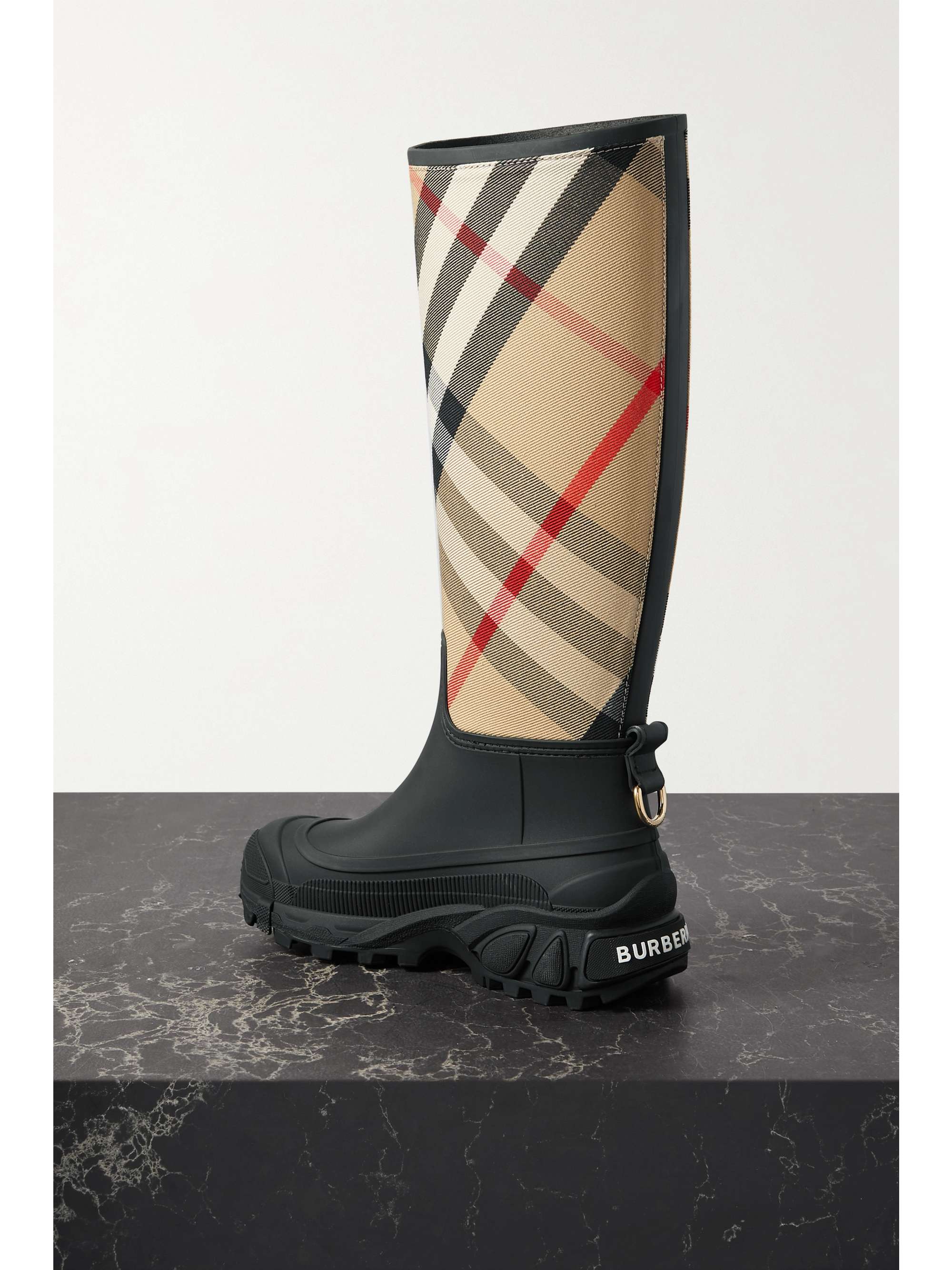 BURBERRY Checked canvas and rubber rain boots