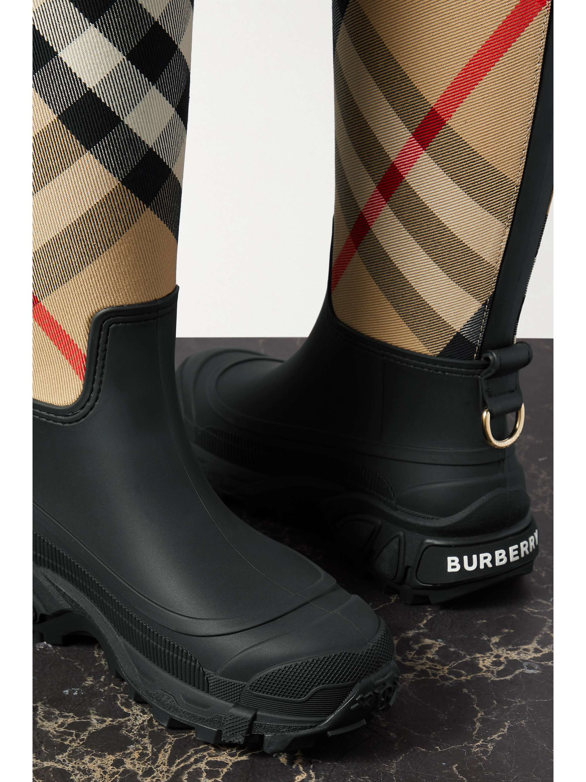 BURBERRY Checked canvas and rubber rain boots | NET-A-PORTER