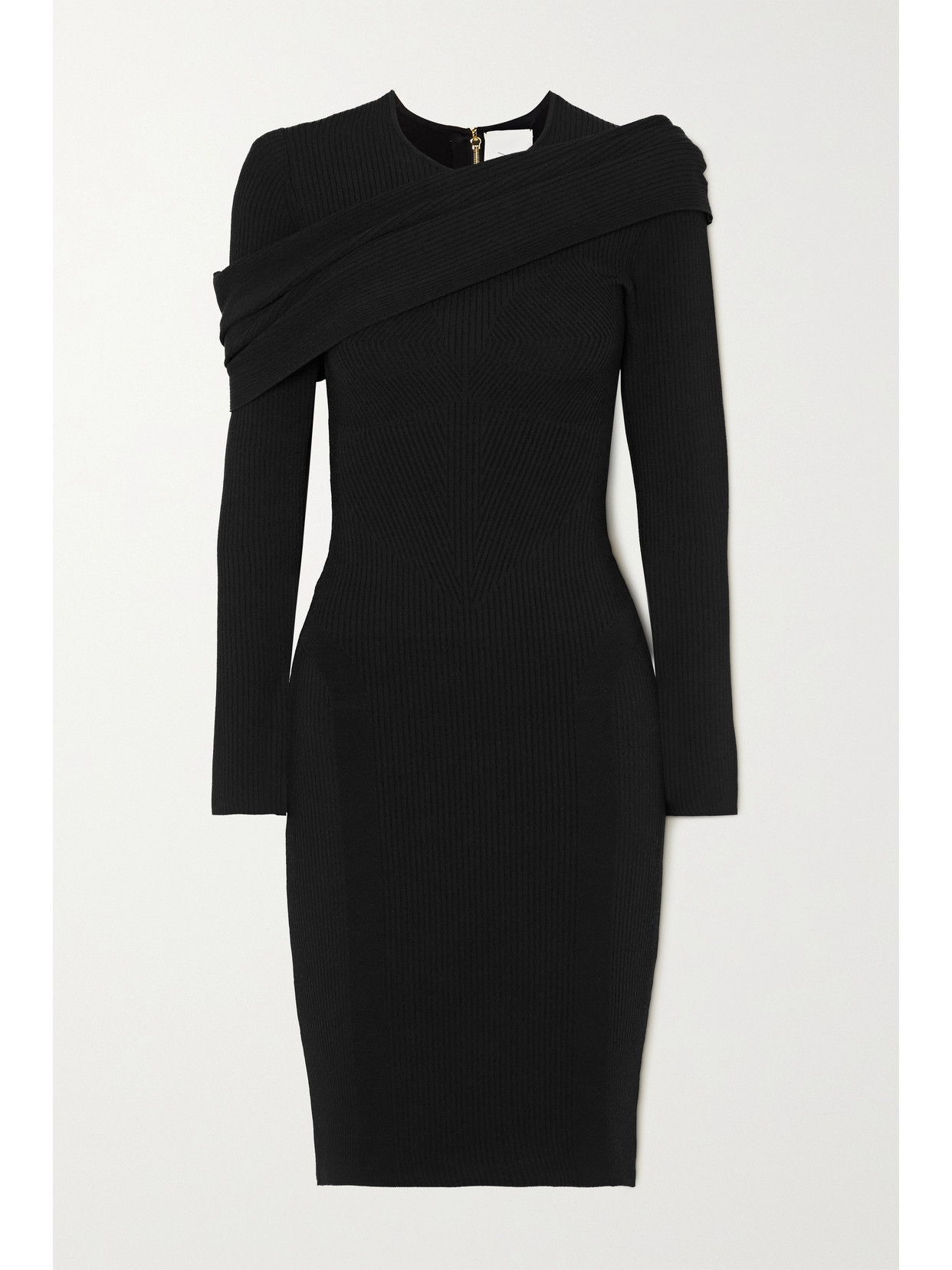 Az Factory Mybody Draped Ribbed Stretch-knit Dress In Black