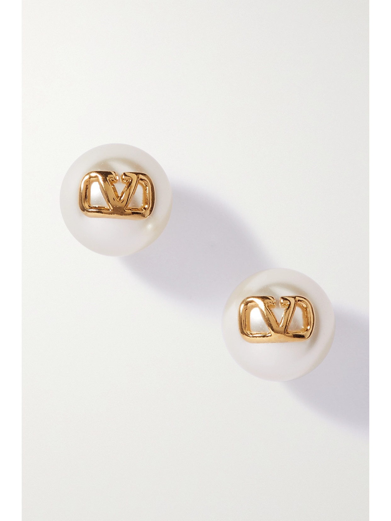 Valentino Gold Faux-pearl Vlogo Earrings In Gold
