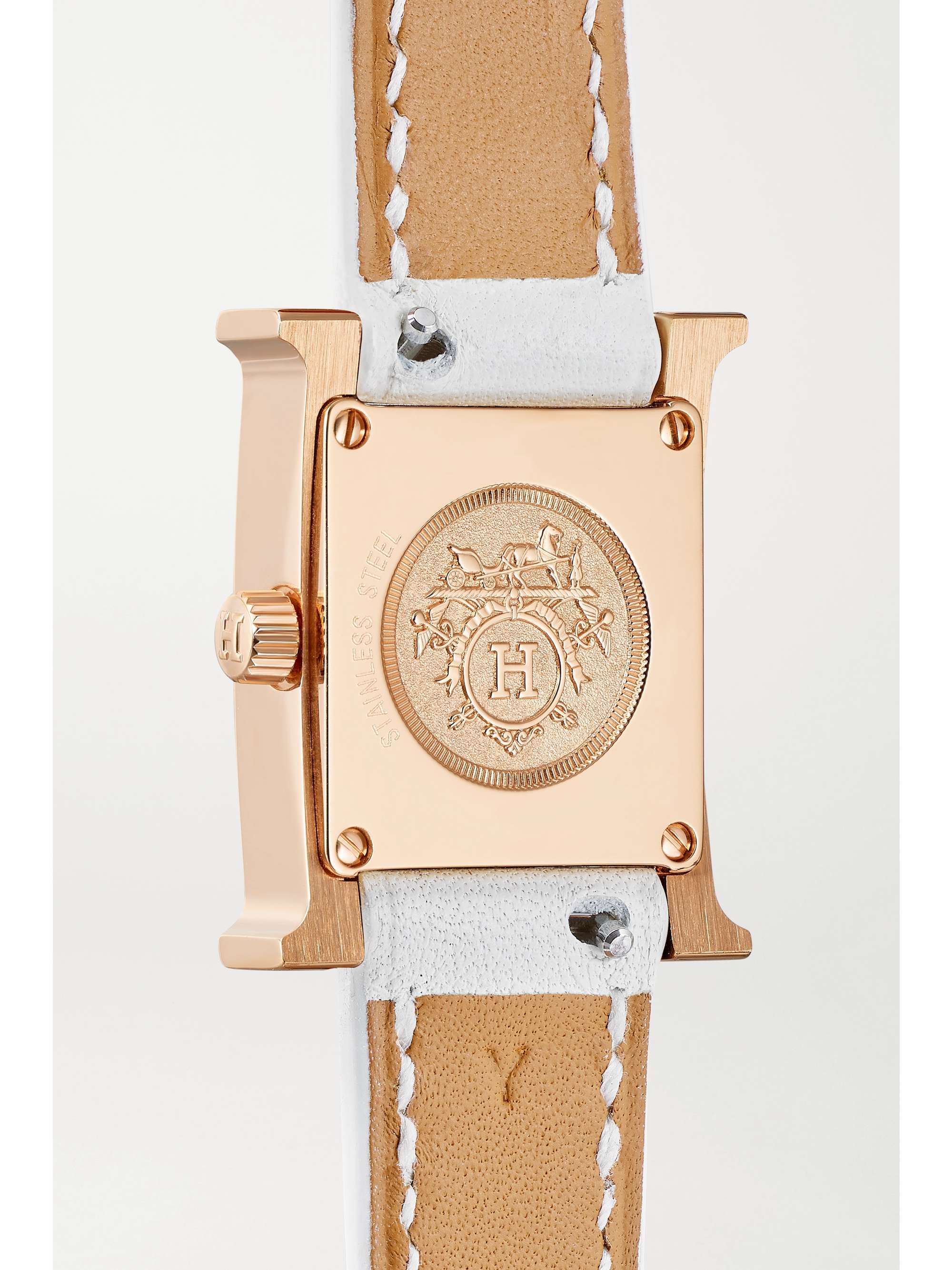 HERMÈS TIMEPIECES Montre en plaqué or rose, nacre et diamants à bracelet en cuir Heure H Very Small 17,2 mm