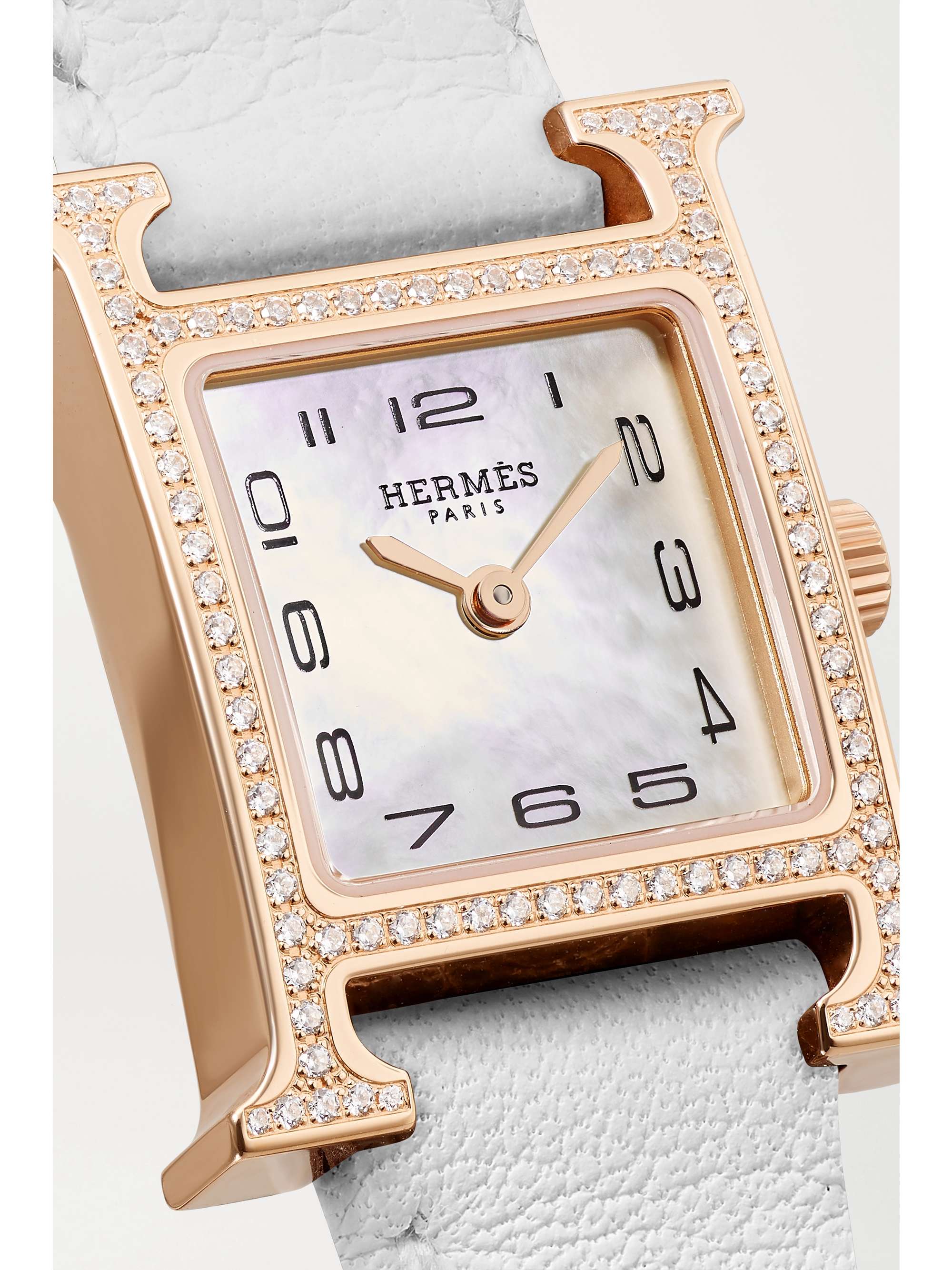 HERMÈS TIMEPIECES Montre en plaqué or rose, nacre et diamants à bracelet en cuir Heure H Very Small 17,2 mm