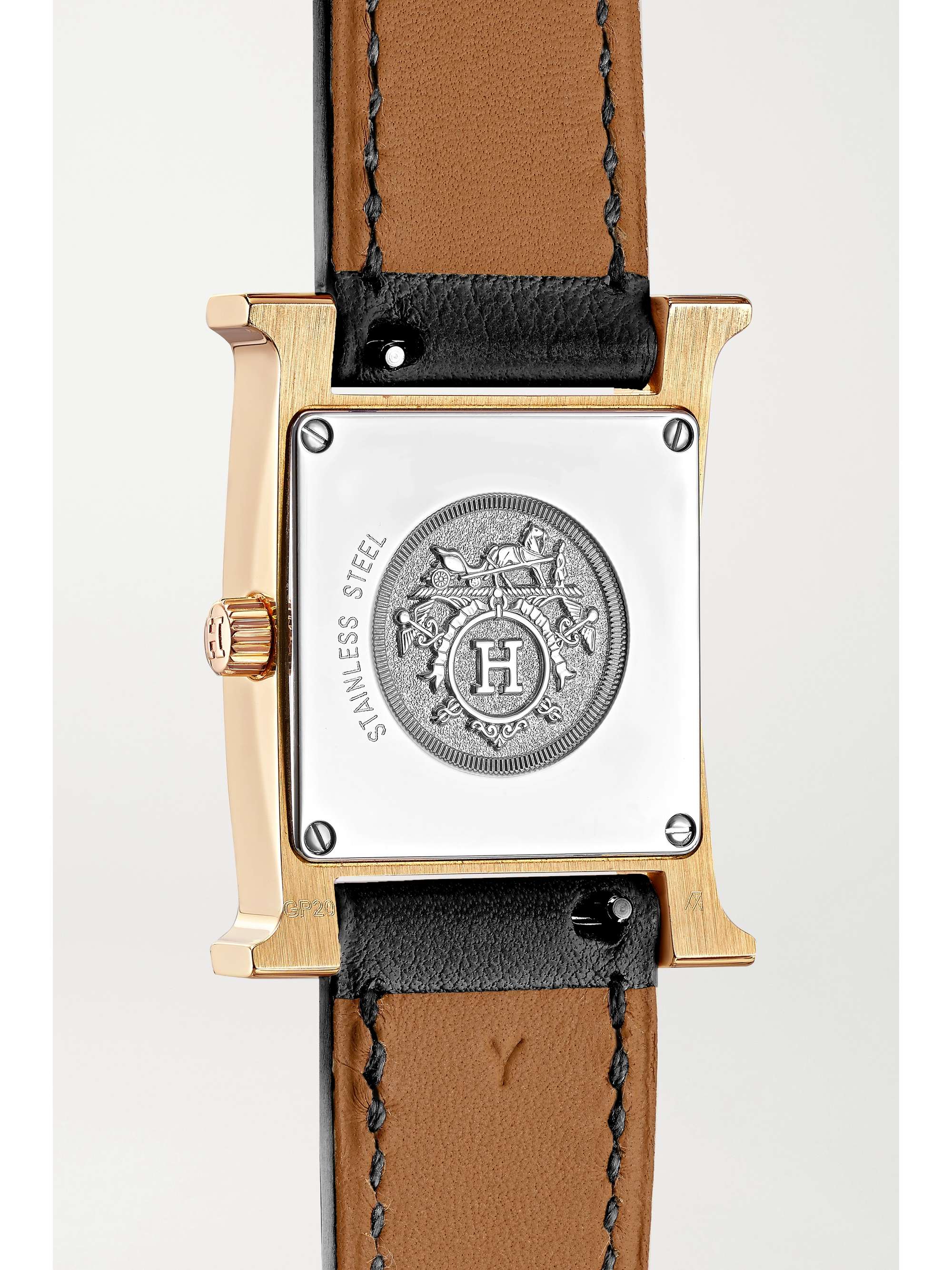 HERMÈS TIMEPIECES Heure H 21mm small rose gold-plated, leather, mother-of-pearl and diamond watch