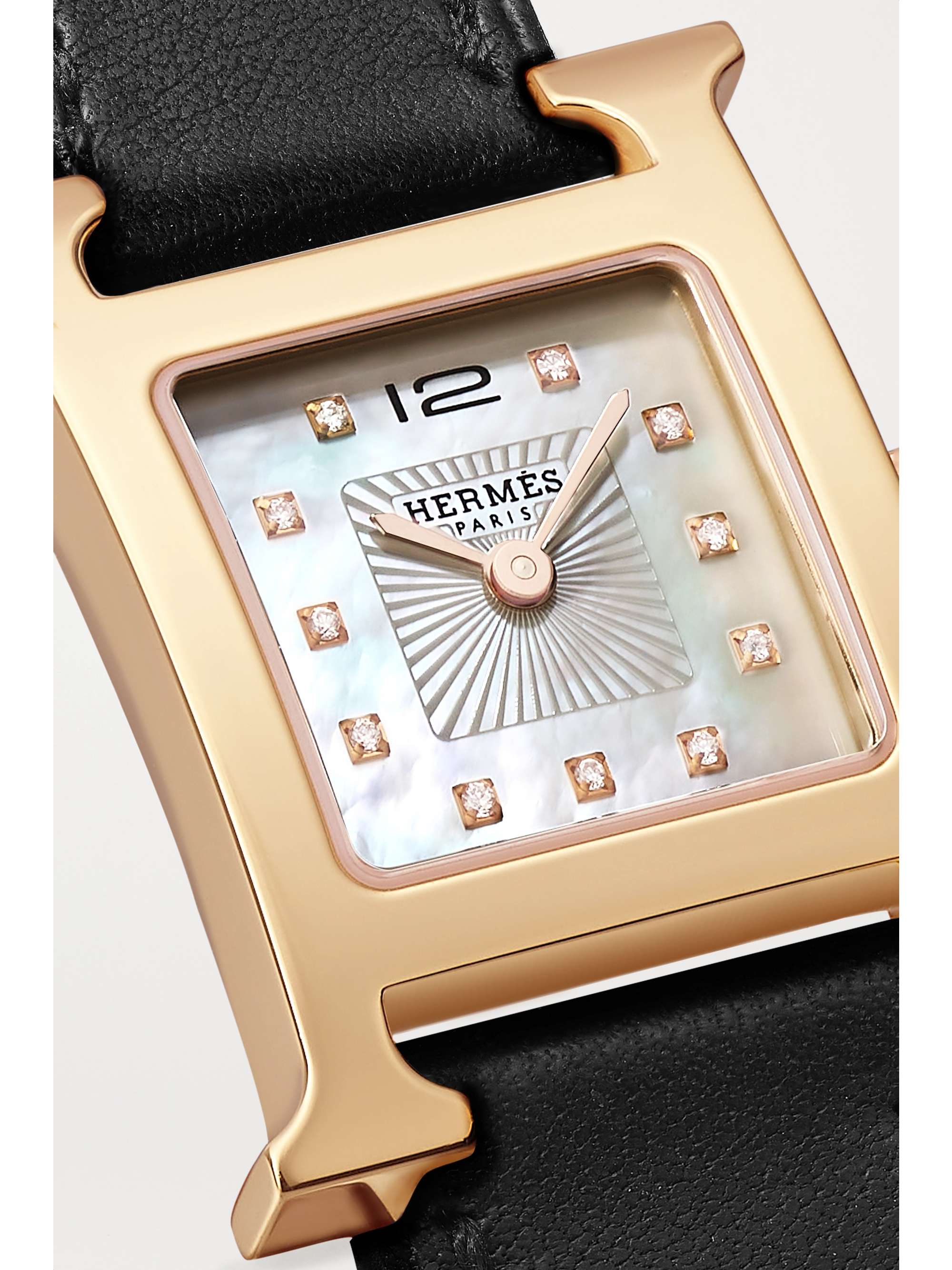 HERMÈS TIMEPIECES Heure H 21mm small rose gold-plated, leather, mother-of-pearl and diamond watch