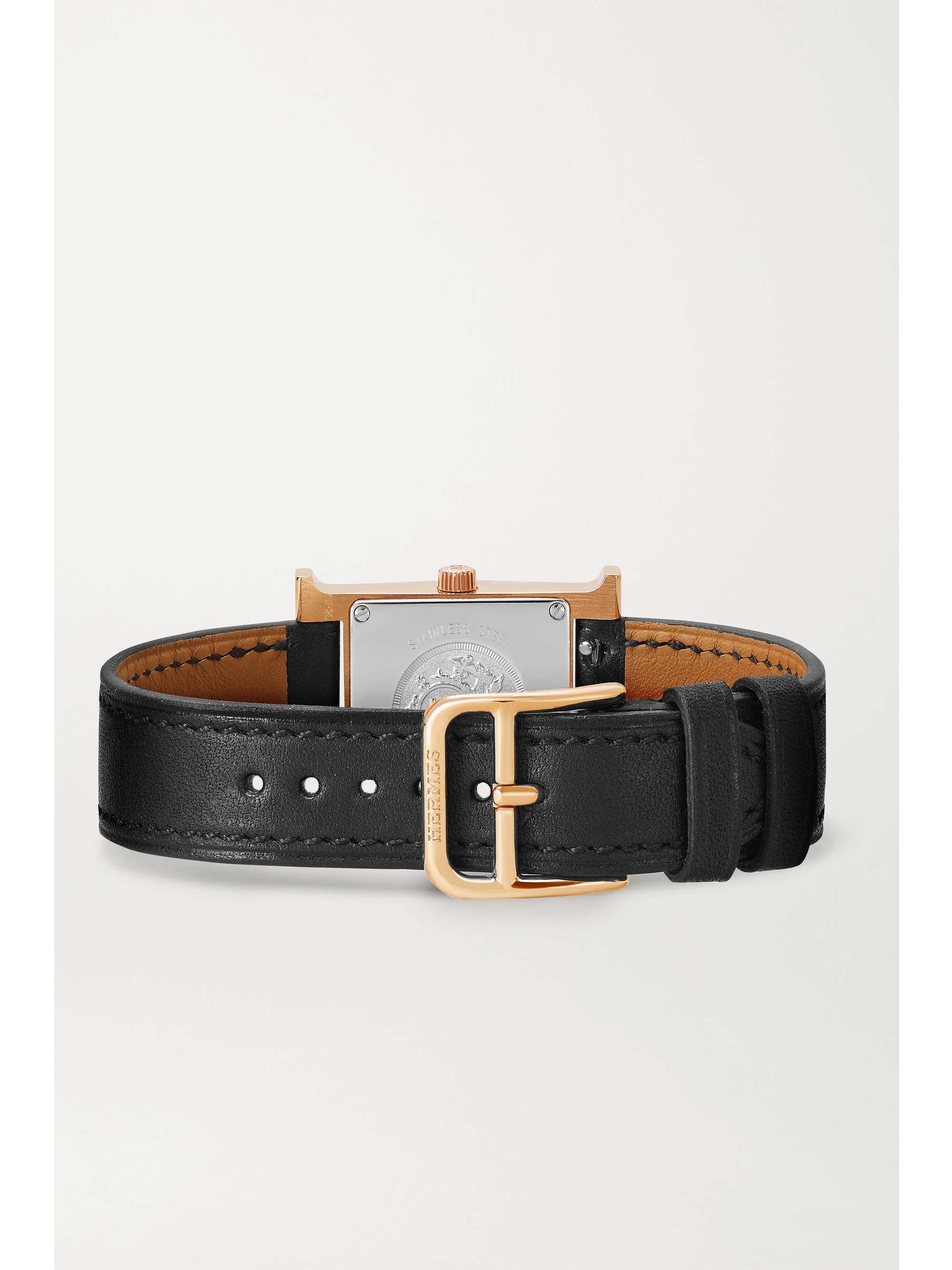 HERMÈS TIMEPIECES Heure H 21mm small rose gold-plated, leather, mother-of-pearl and diamond watch