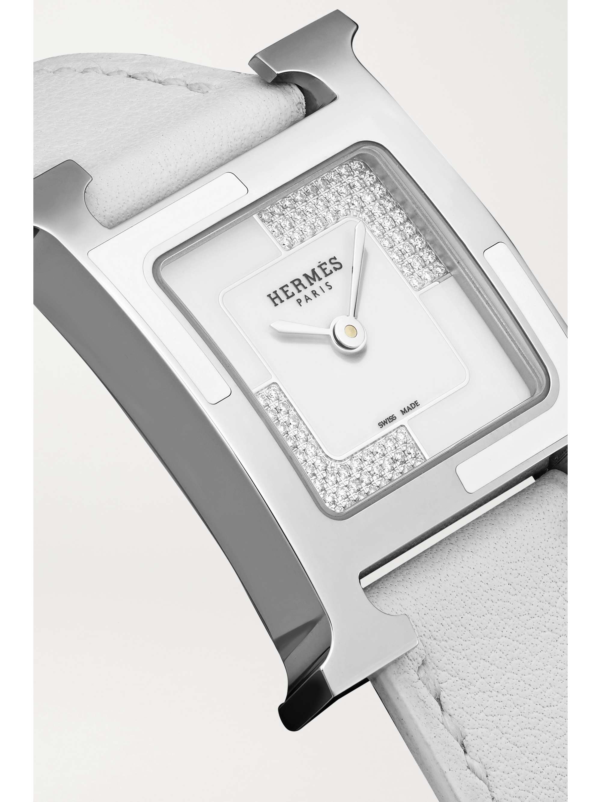 HERMÈS TIMEPIECES Heure H Au Carré 21mm small stainless steel, lacquer, alligator and diamond watch