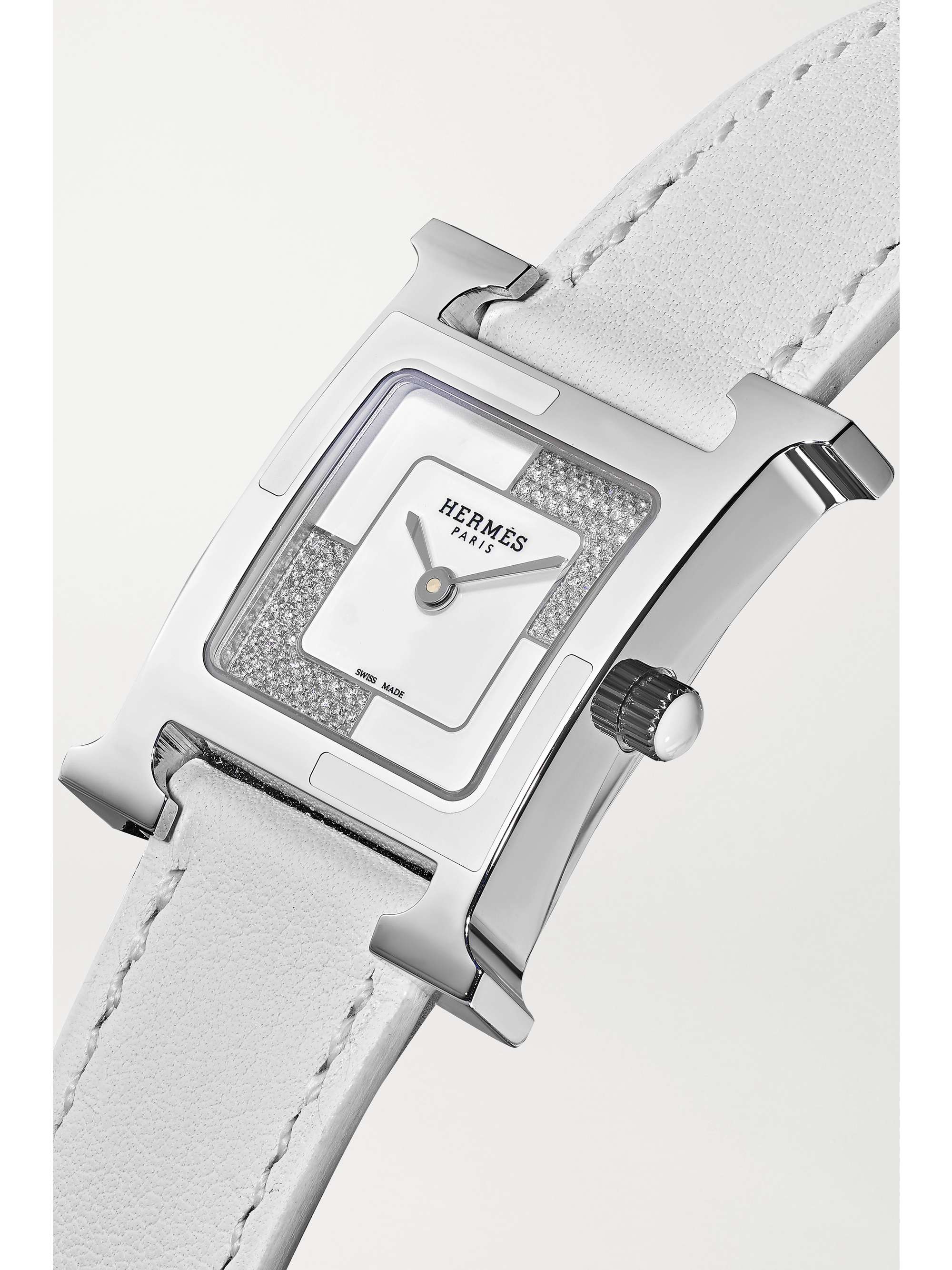 HERMÈS TIMEPIECES Heure H Au Carré 21mm small stainless steel, lacquer, alligator and diamond watch