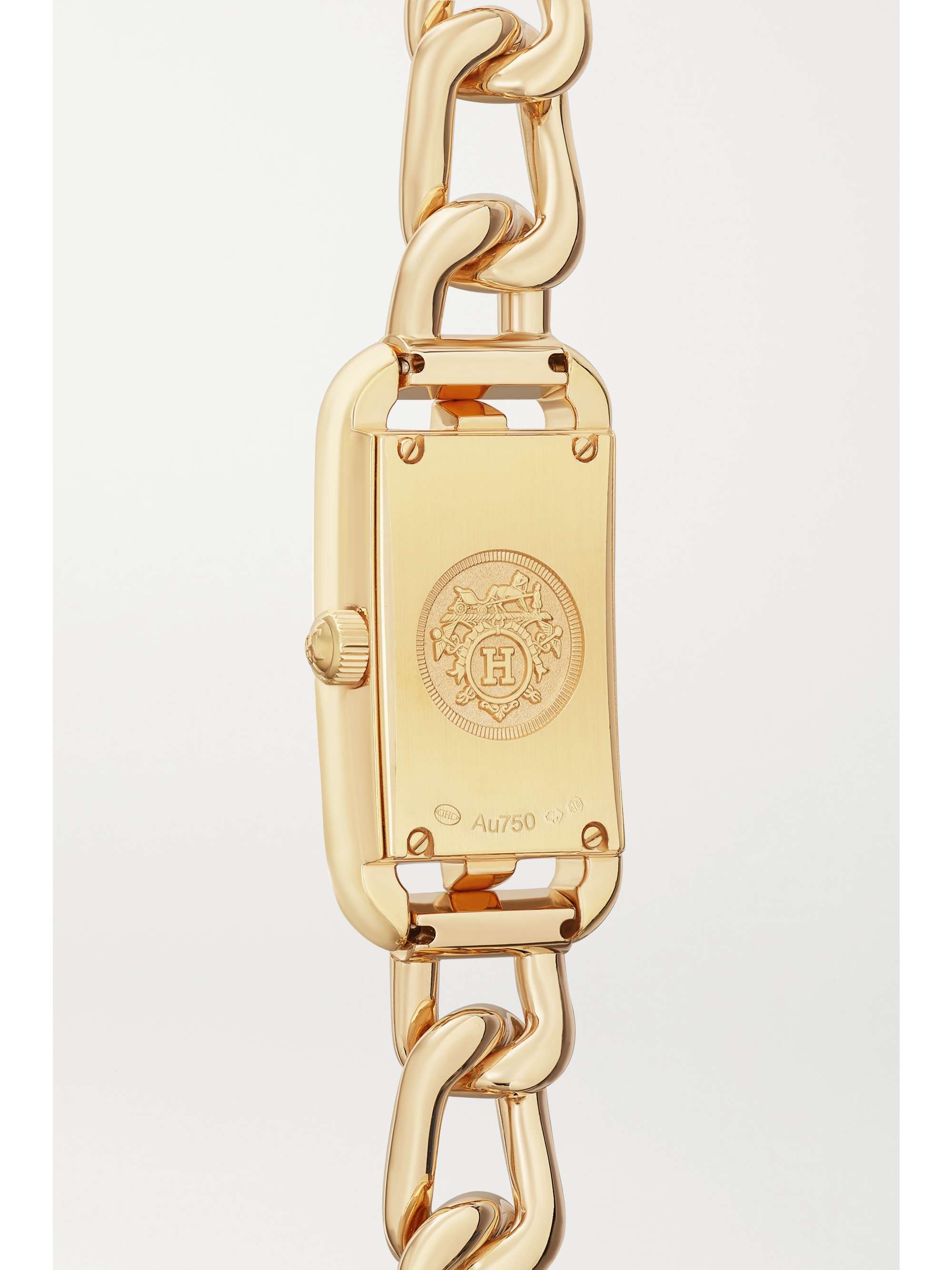 HERMÈS TIMEPIECES Nantucket 17 mm sehr kleine Uhr aus 18 Karat Roségold mit Perlmutt und Diamanten
