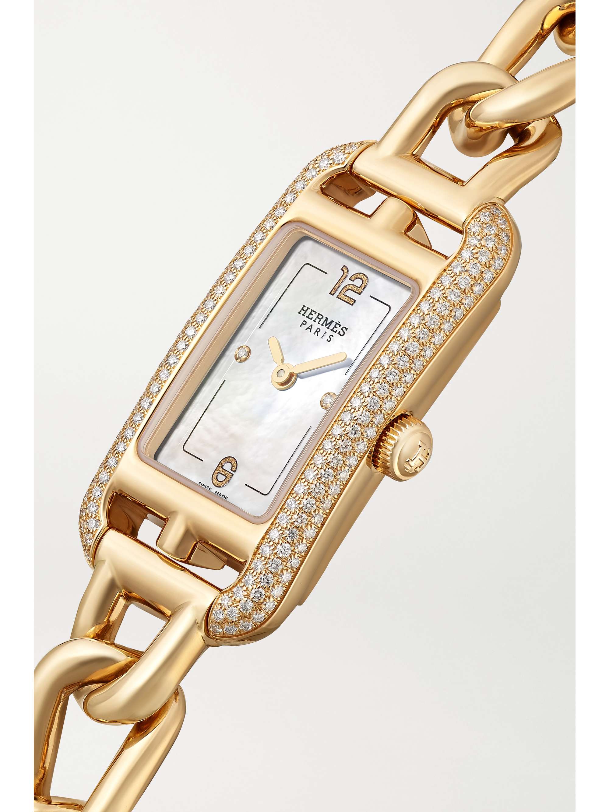 HERMÈS TIMEPIECES Nantucket 17 mm sehr kleine Uhr aus 18 Karat Roségold mit Perlmutt und Diamanten