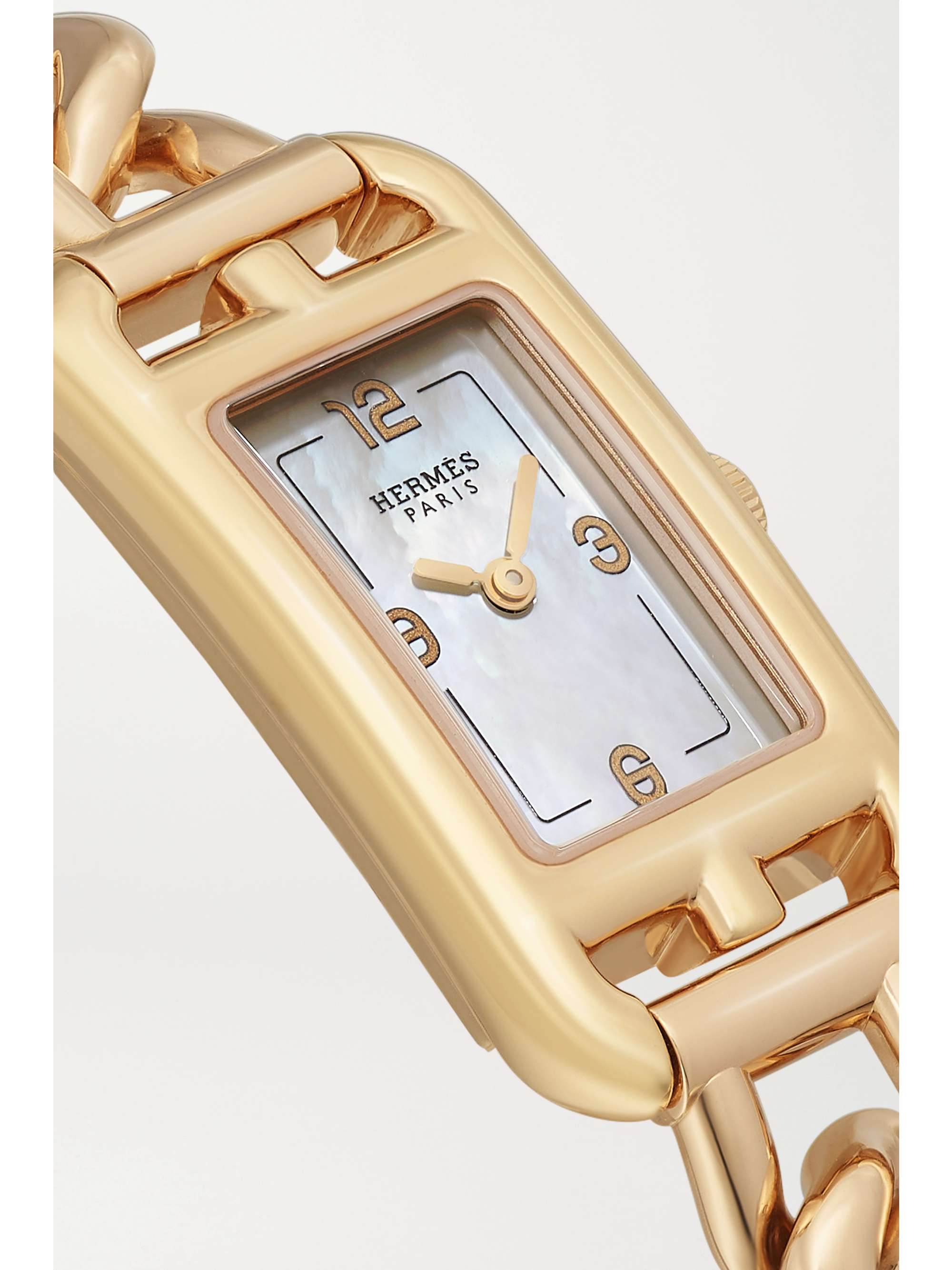 HERMÈS TIMEPIECES Nantucket 17 mm sehr kleine Uhr aus 18 Karat Roségold mit Perlmutt
