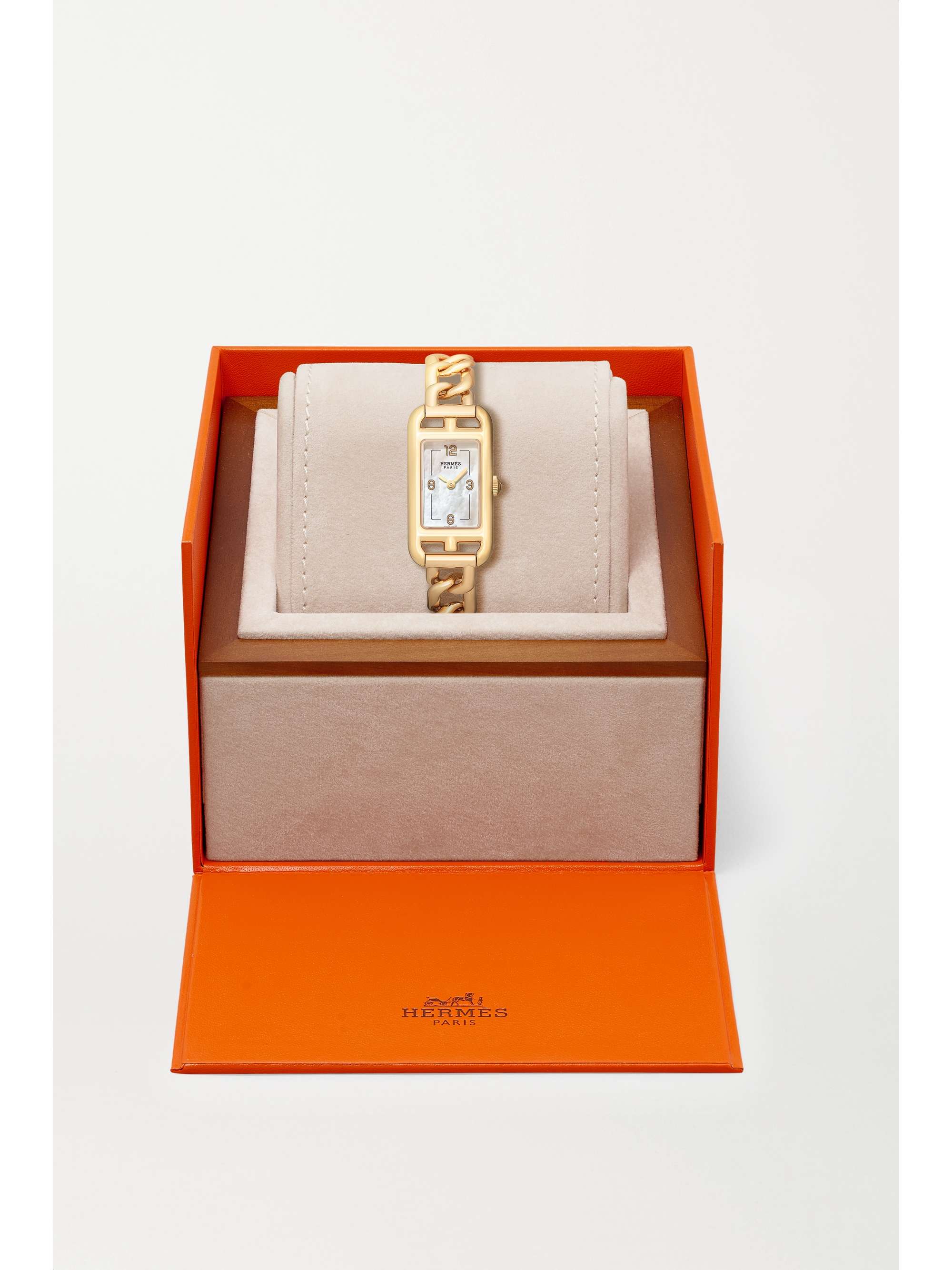 HERMÈS TIMEPIECES Nantucket 17 mm sehr kleine Uhr aus 18 Karat Roségold mit Perlmutt